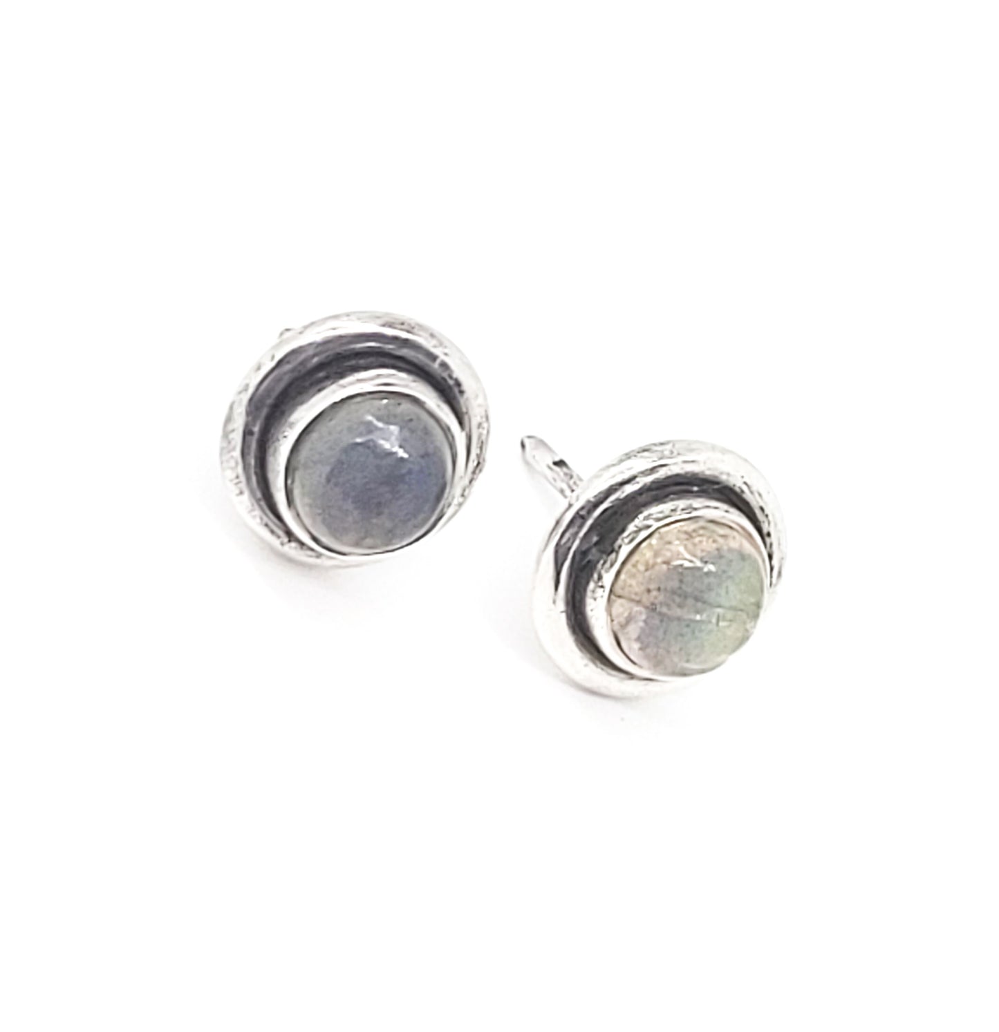 Labradorite vintage shadow box sterling silver stud earrings