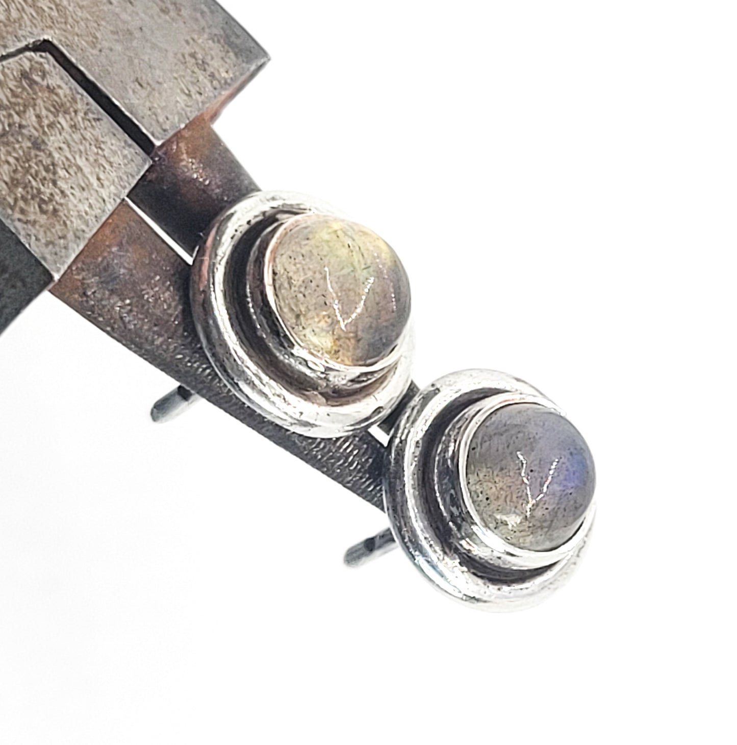 Labradorite vintage shadow box sterling silver stud earrings