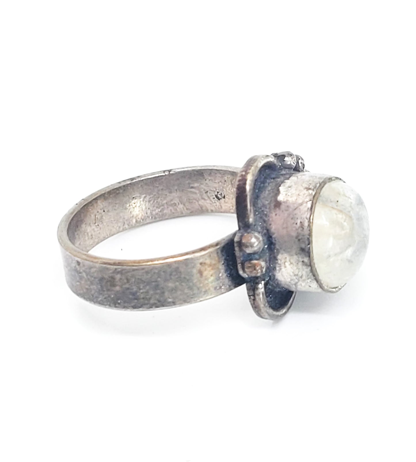 Garden Quartz Lodolite silver plated adjustable Balinese tribal style gemstone ring