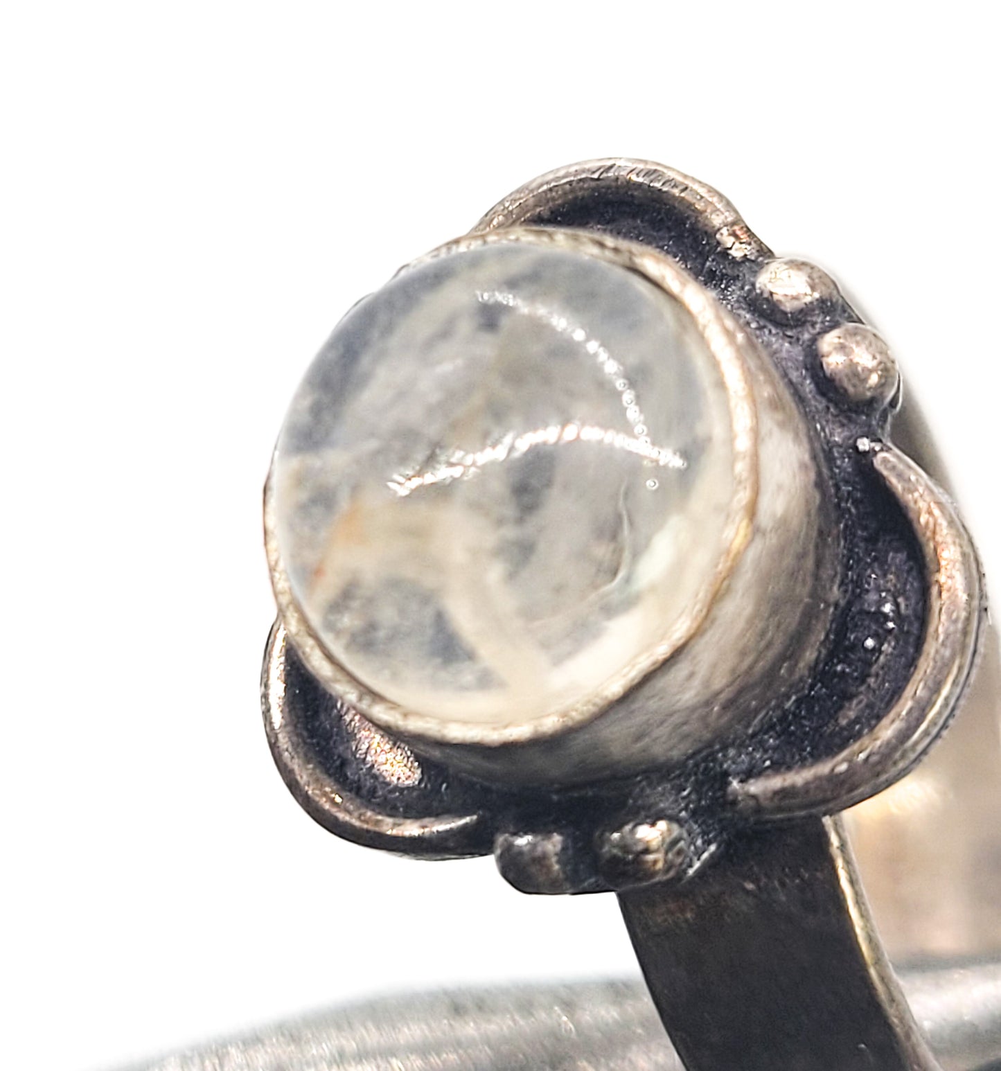 Garden Quartz Lodolite silver plated adjustable Balinese tribal style gemstone ring