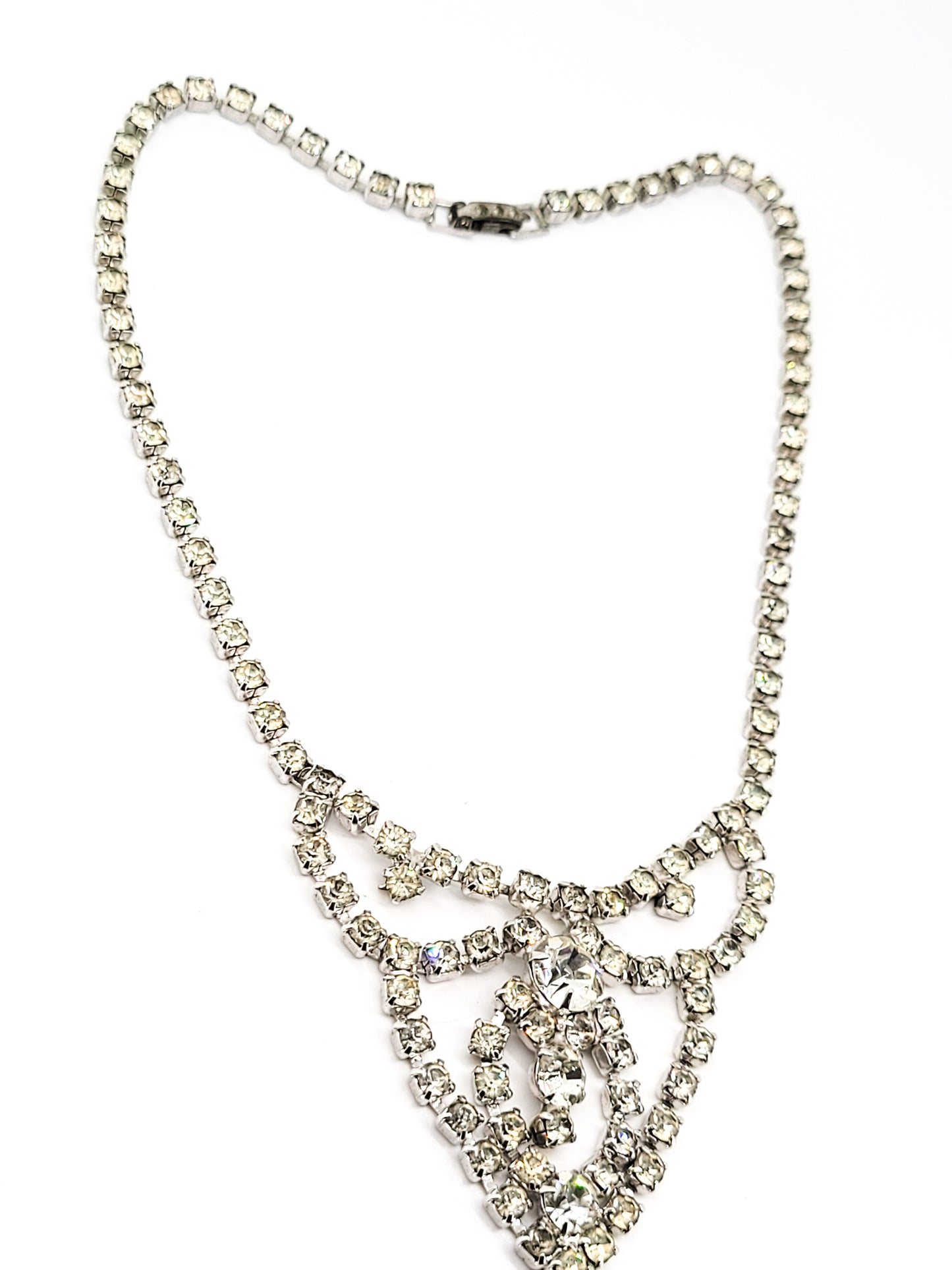 Large Scalloped clear rhinestone vintage bib choker necklace
