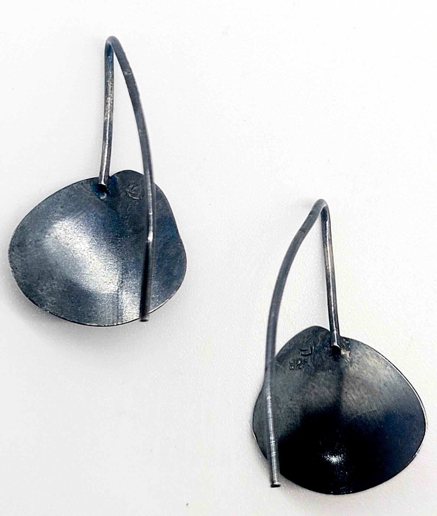 Modernist abstract black onyx sterling silver vintage drop earrings signed