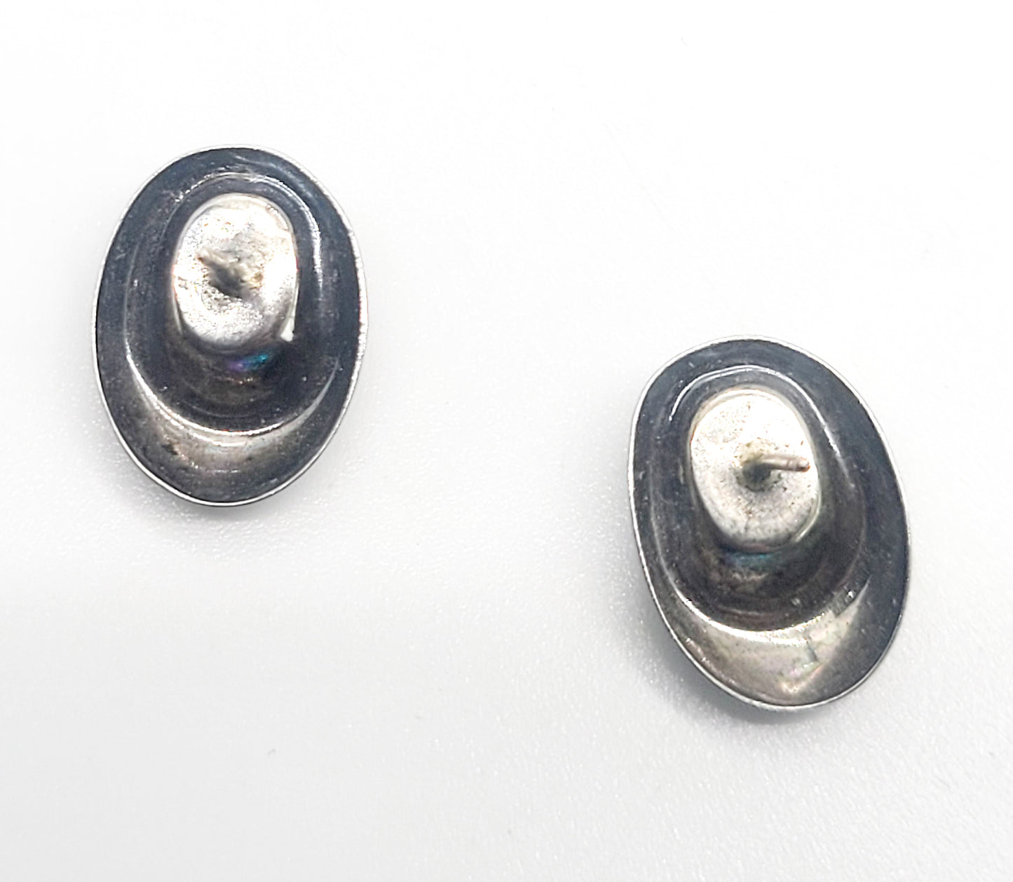 Shadowbox Blue art glass vintage sterling silver stud earrings