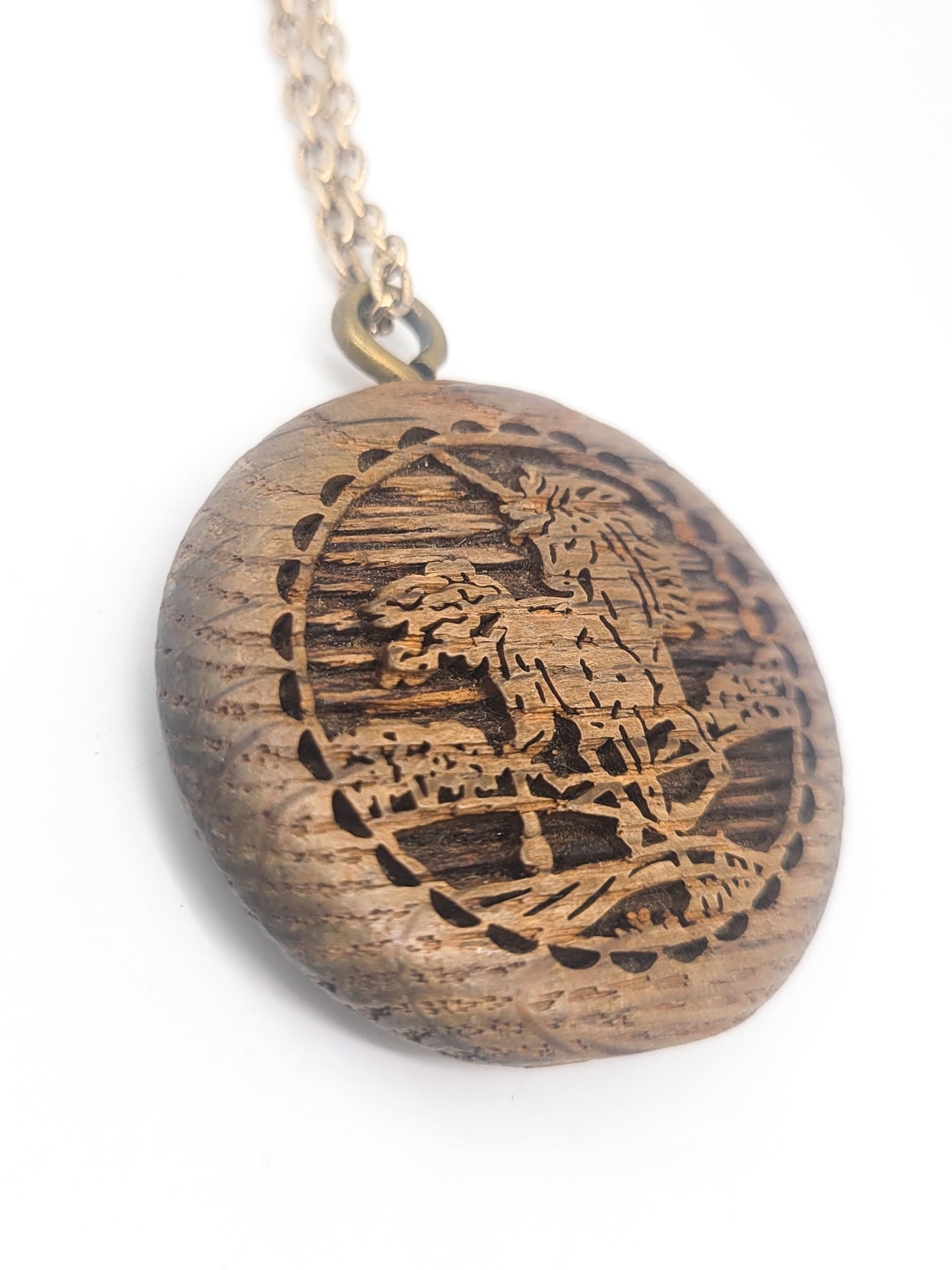 Carved Unicorn vintage folk art wooden pendant necklace