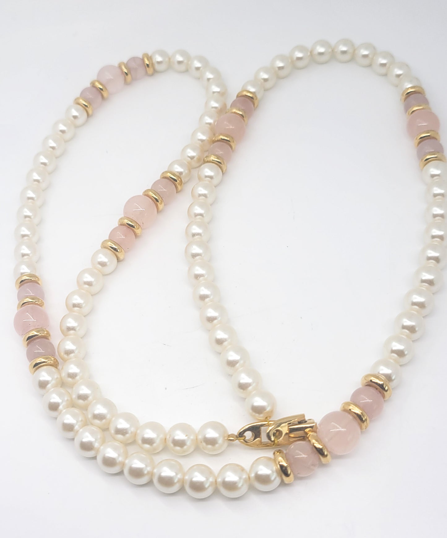 Napier Faux white pearl and Rose quartz vintage beaded necklace