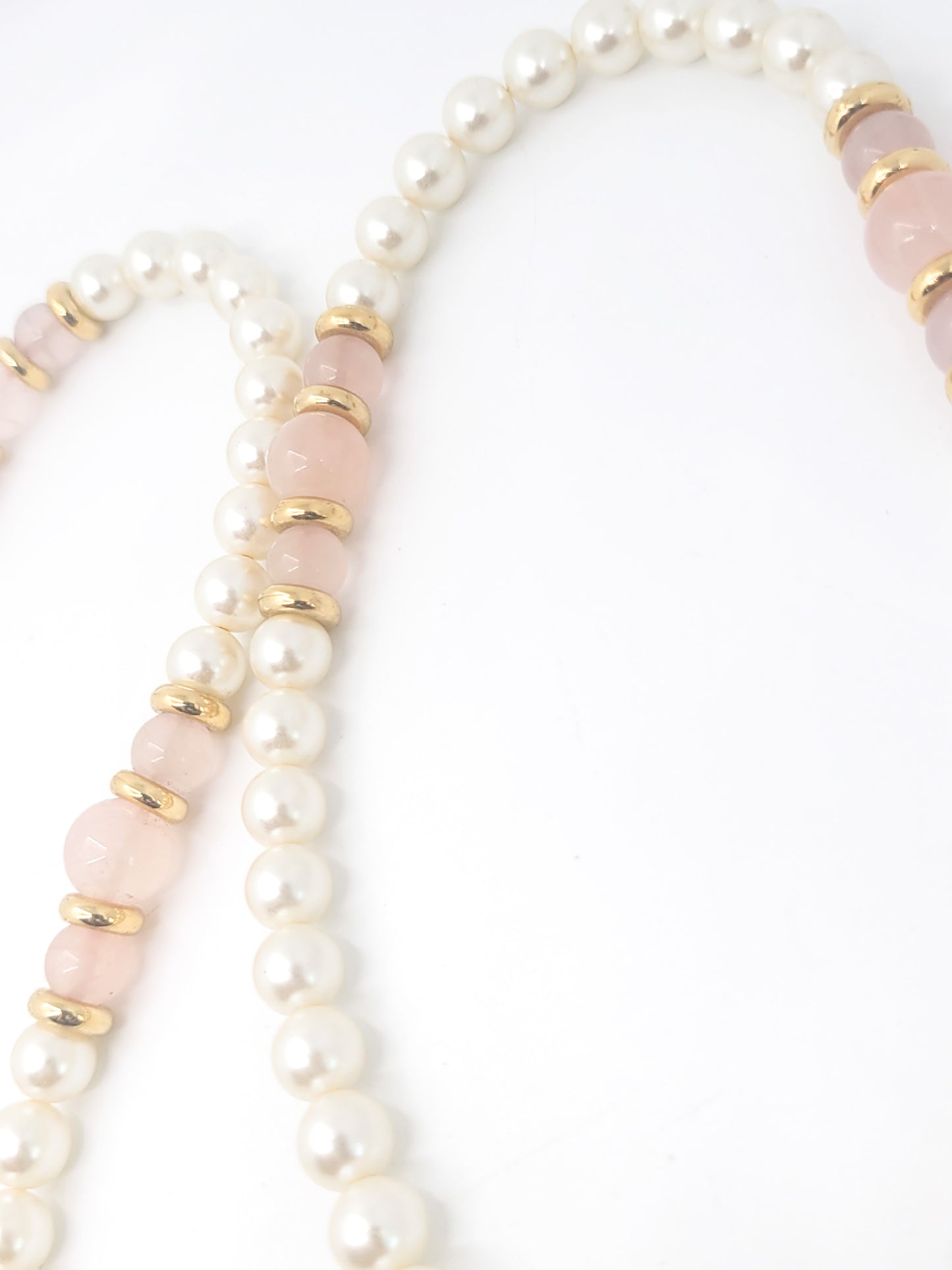 Napier Faux white pearl and Rose quartz vintage beaded necklace