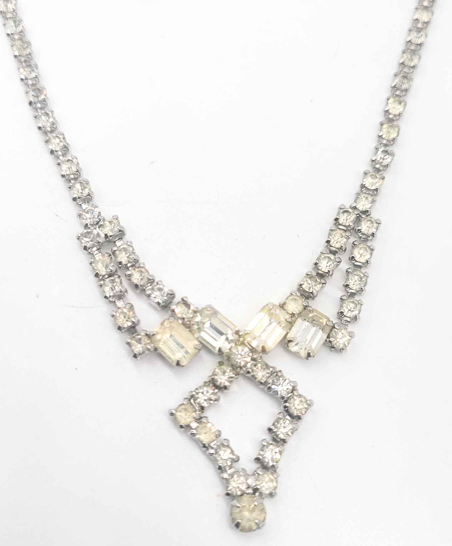 Vintage rhinestone drop choker bib necklace
