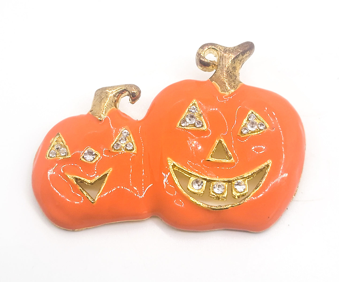 Halloween Double Jack o Lantern pumpkin rhinestone brooch