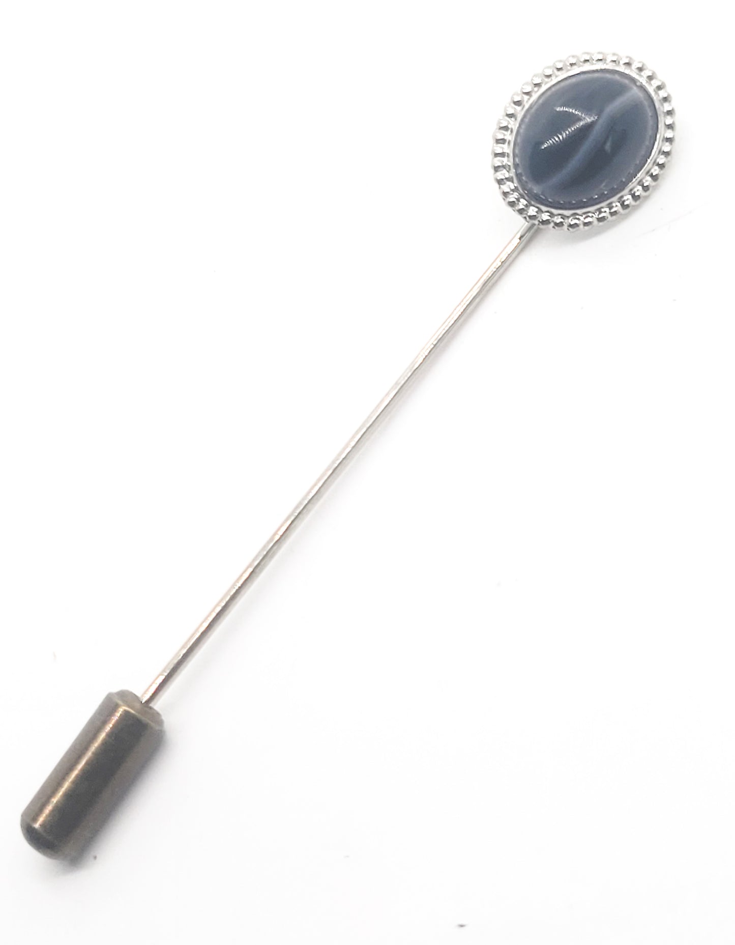 Black banded Agate vintage silver toned stick lapel pin