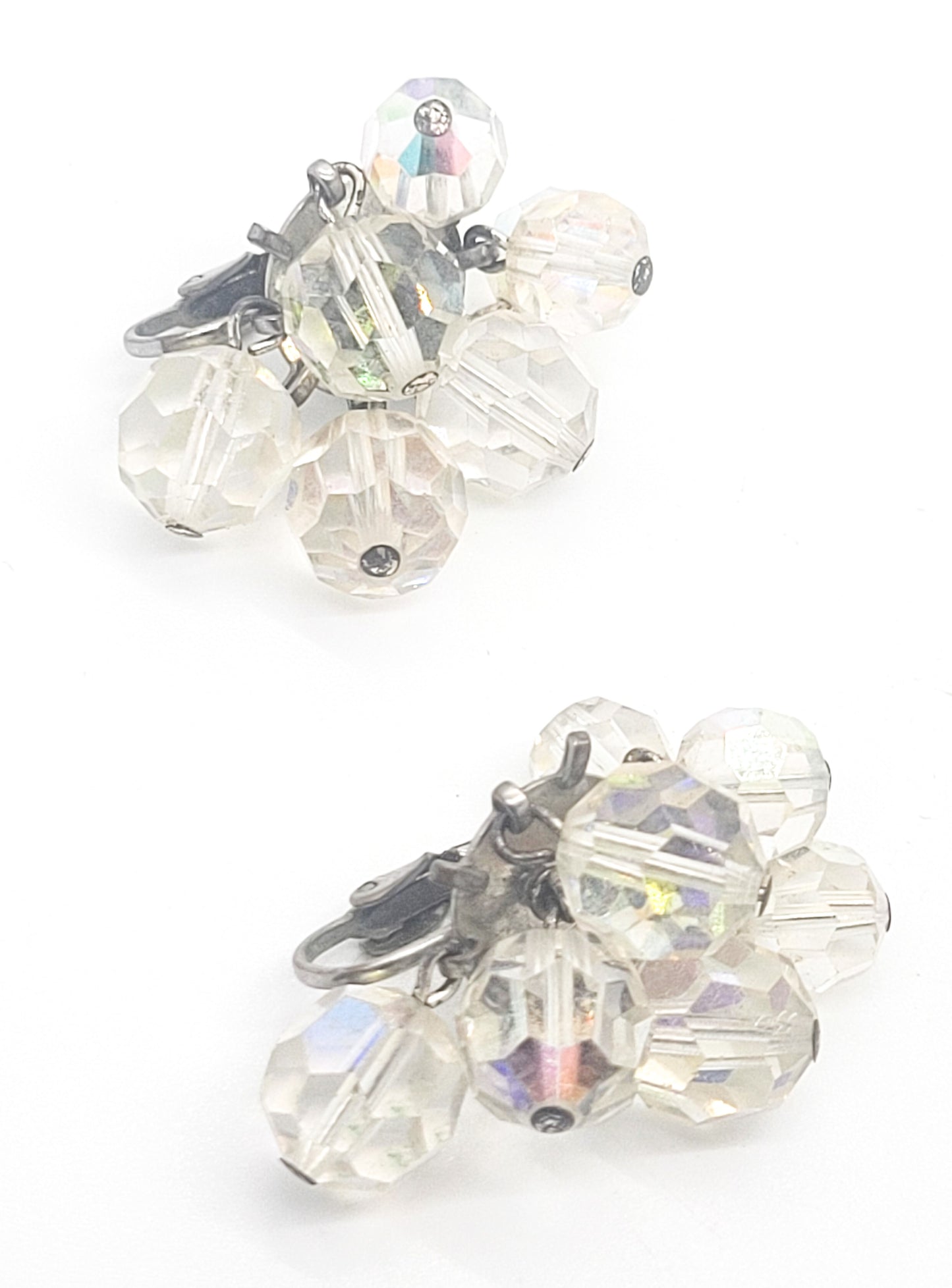 Austrian crystal aurora borealis dangle vintage clip on earnings