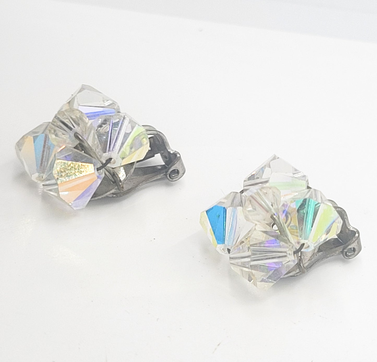 Aurora borealis beaded vintage button clip on earrings