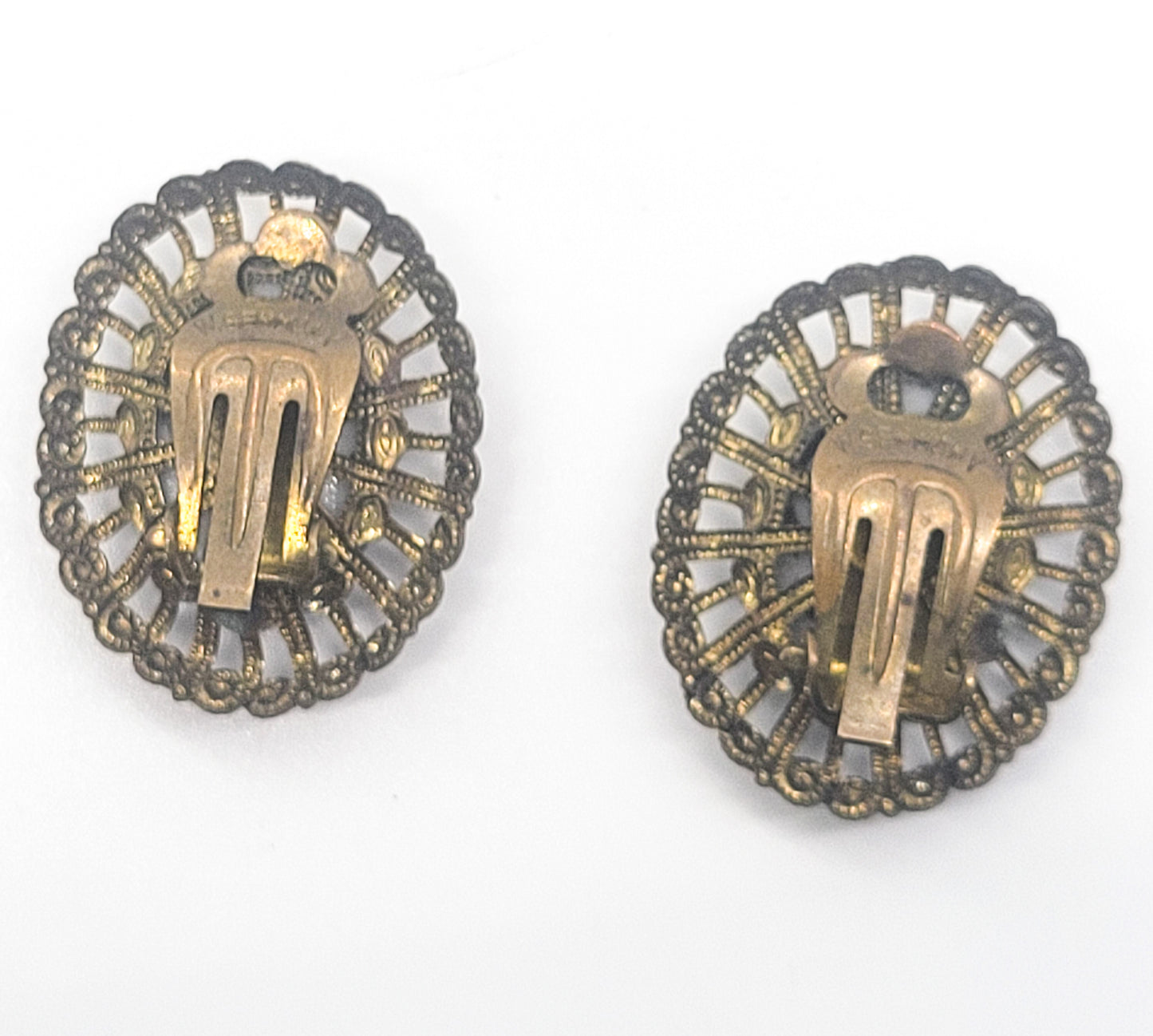 West Germany Cameo plastic transferware vintage clip on earrings