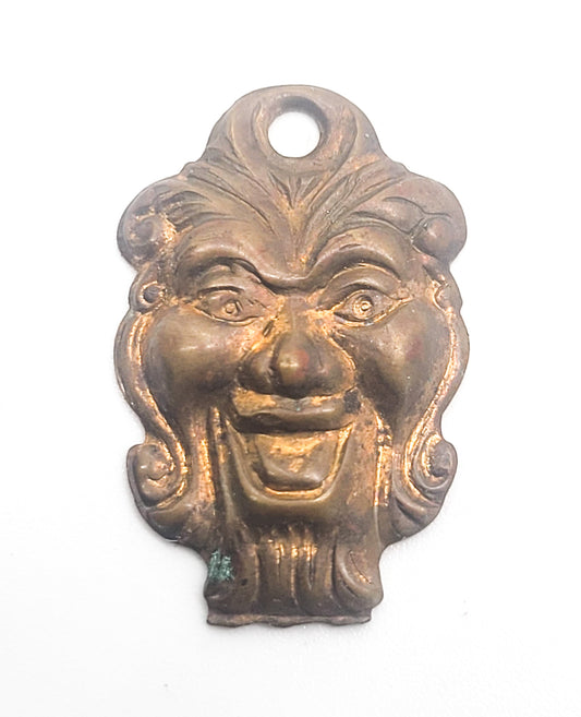 Green man vintage brass Repousse pendant charm