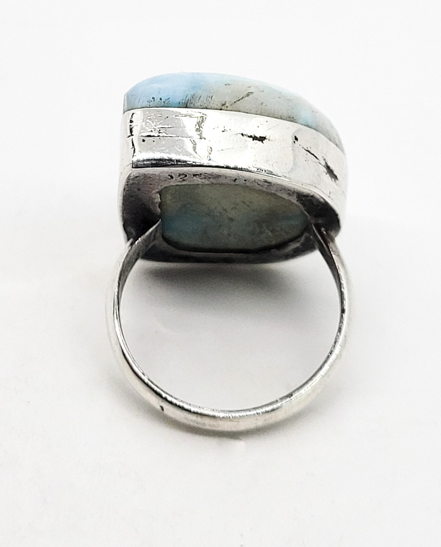 Large Dominican Larimar blue gemstone sterling silver ring size 7