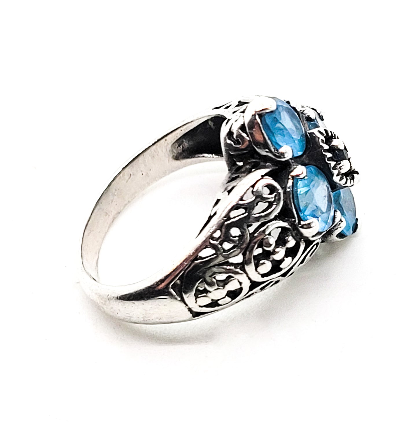 Blue Topaz Sapphire Balinese tribal filigree sterling silver ring size 6