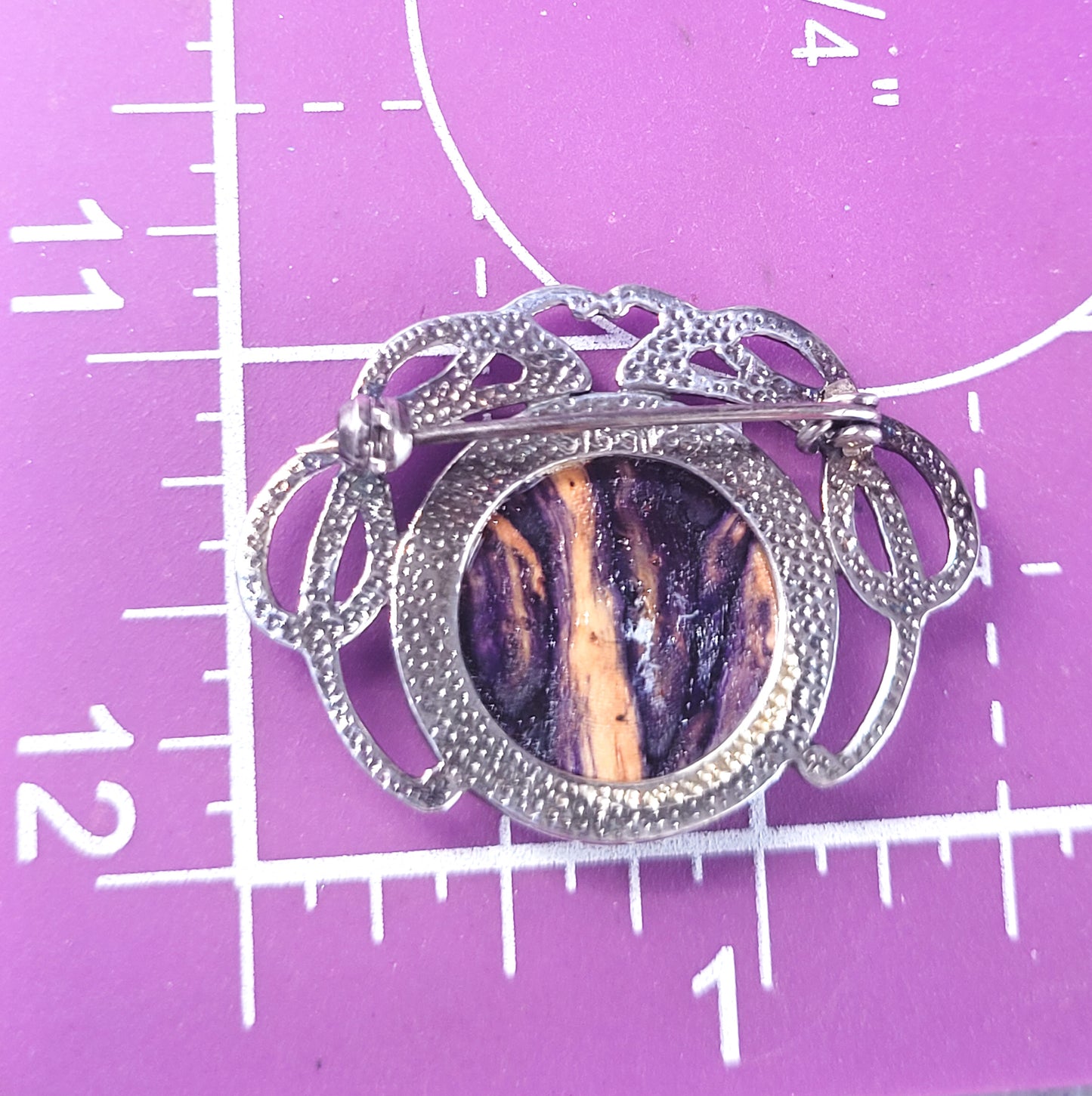 STG Purple Pietersite Celtic sterling silver vintage brooch pin