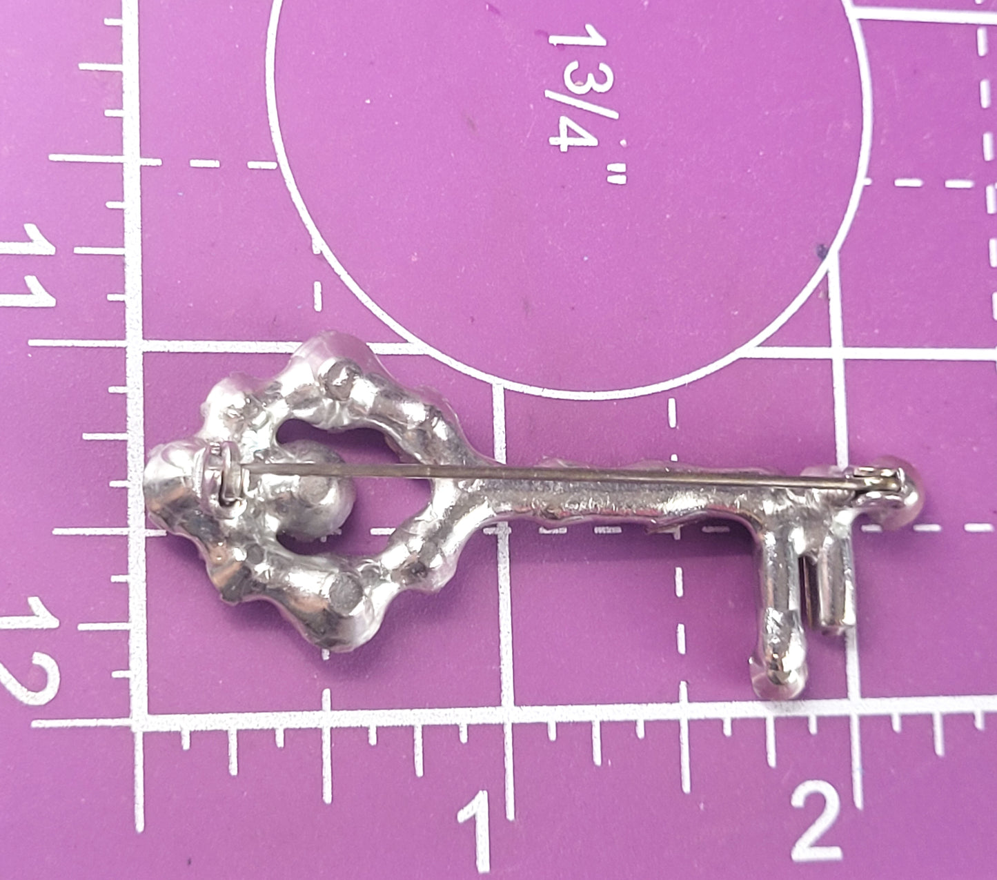 Secret Skeleton Key vintage clear rhinestone pot metal brooch