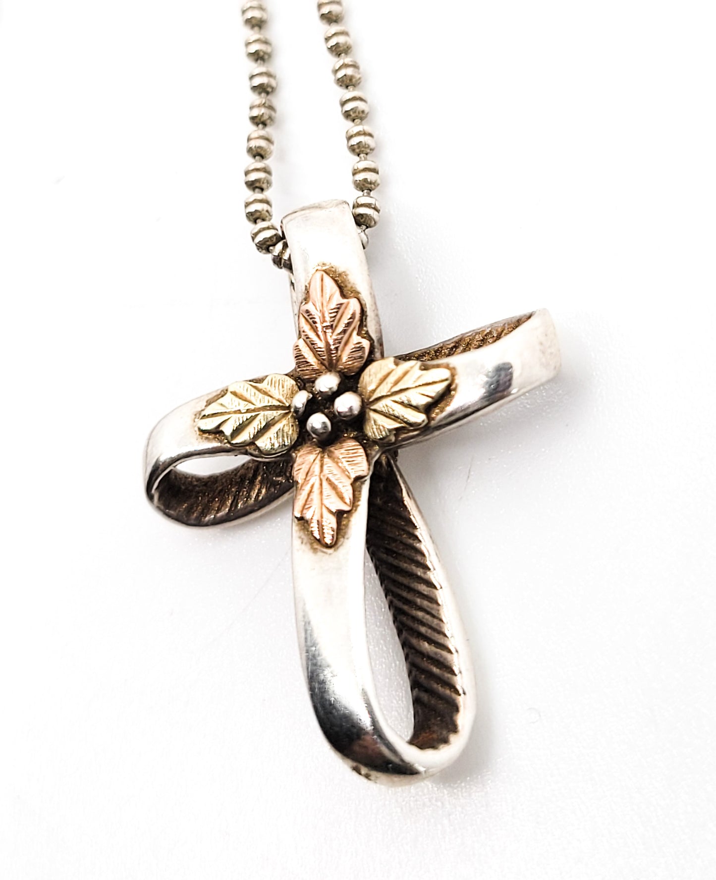 Black Hills Gold Coleman Co. 12k gold & sterling vintage cross necklace