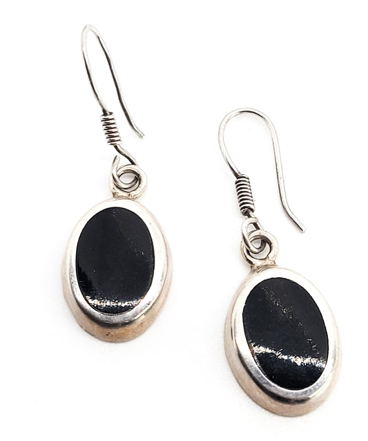 Black onyx Mexican 950 sterling silver vintage drop earrings