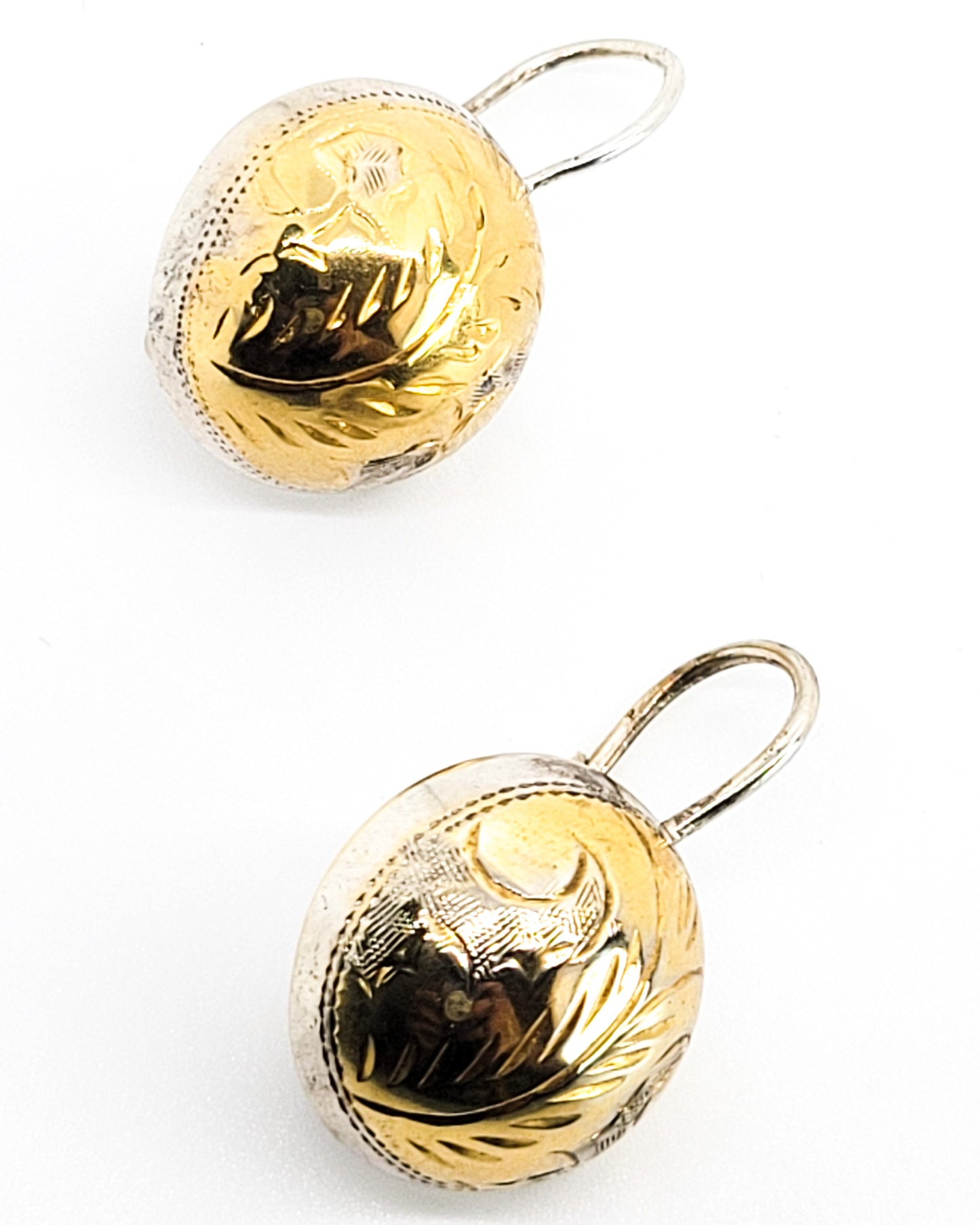 Stamped Dome Concho gold accent vintage sterling silver earrings