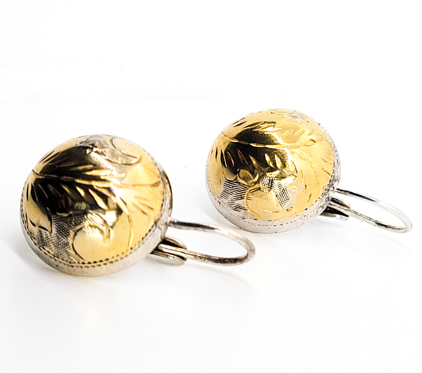 Stamped Dome Concho gold accent vintage sterling silver earrings