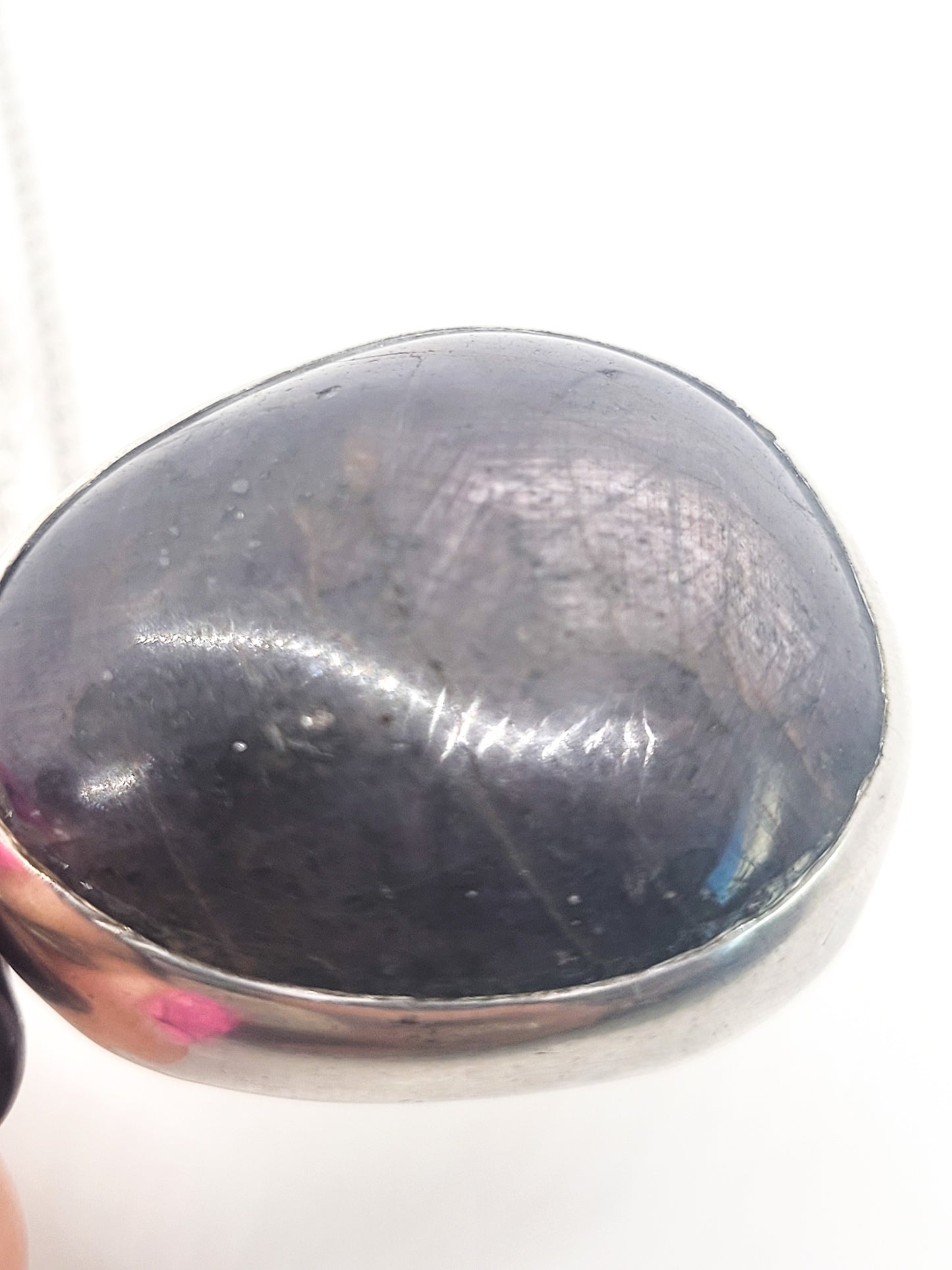 Black moonstone large vintage sterling silver pendant necklace