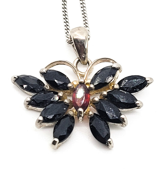 GAJ black and red lab created gemstone sterling silver butterfly necklace
