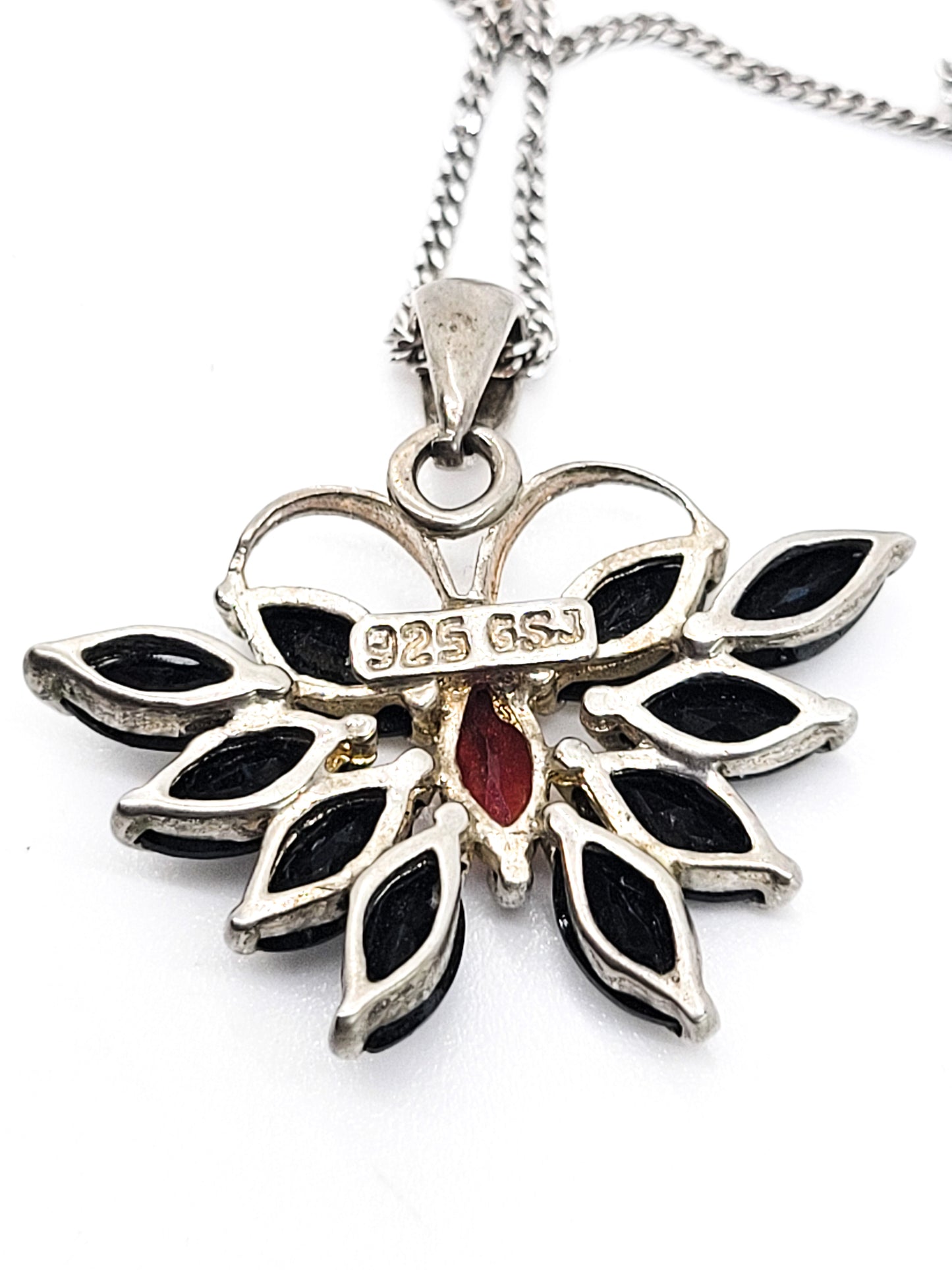 GAJ black and red lab created gemstone sterling silver butterfly necklace