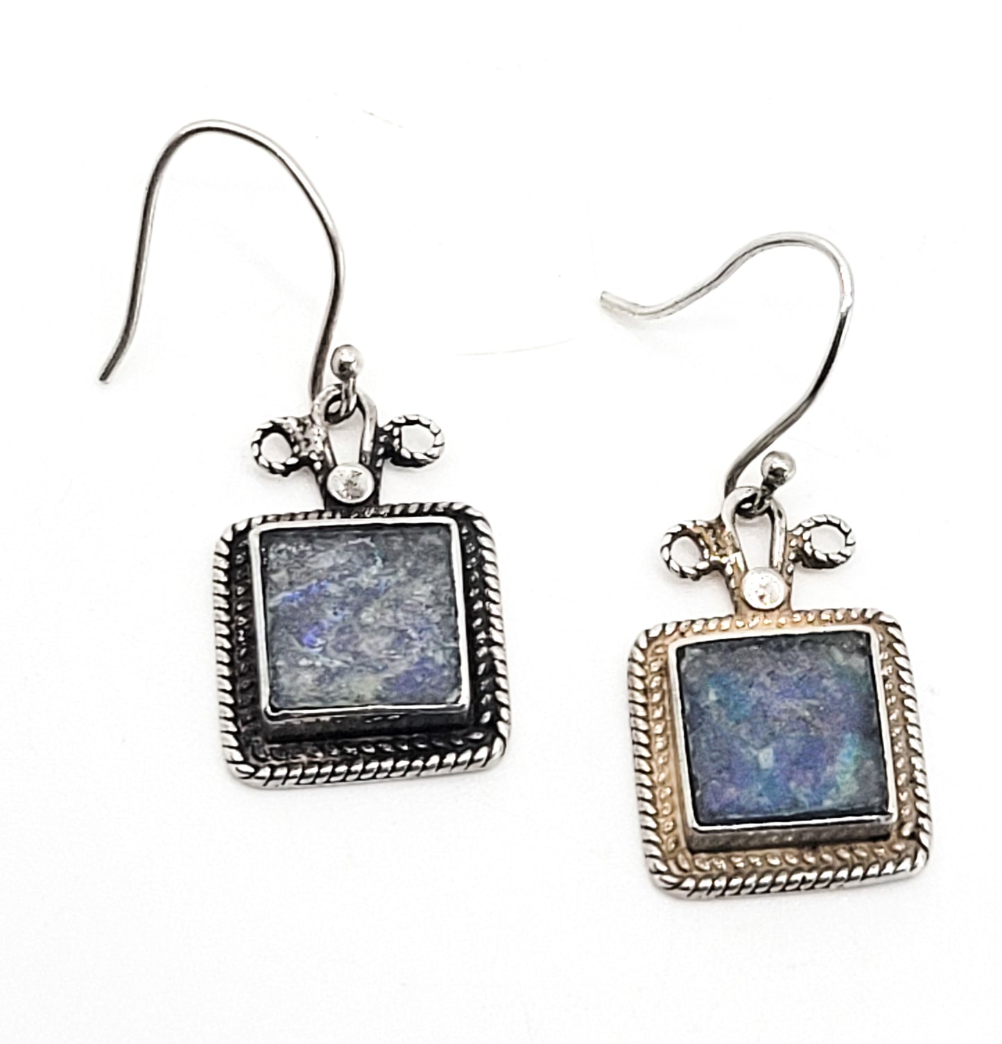 Roman Glass antique artifact tribal sterling silver drop vintage earrings