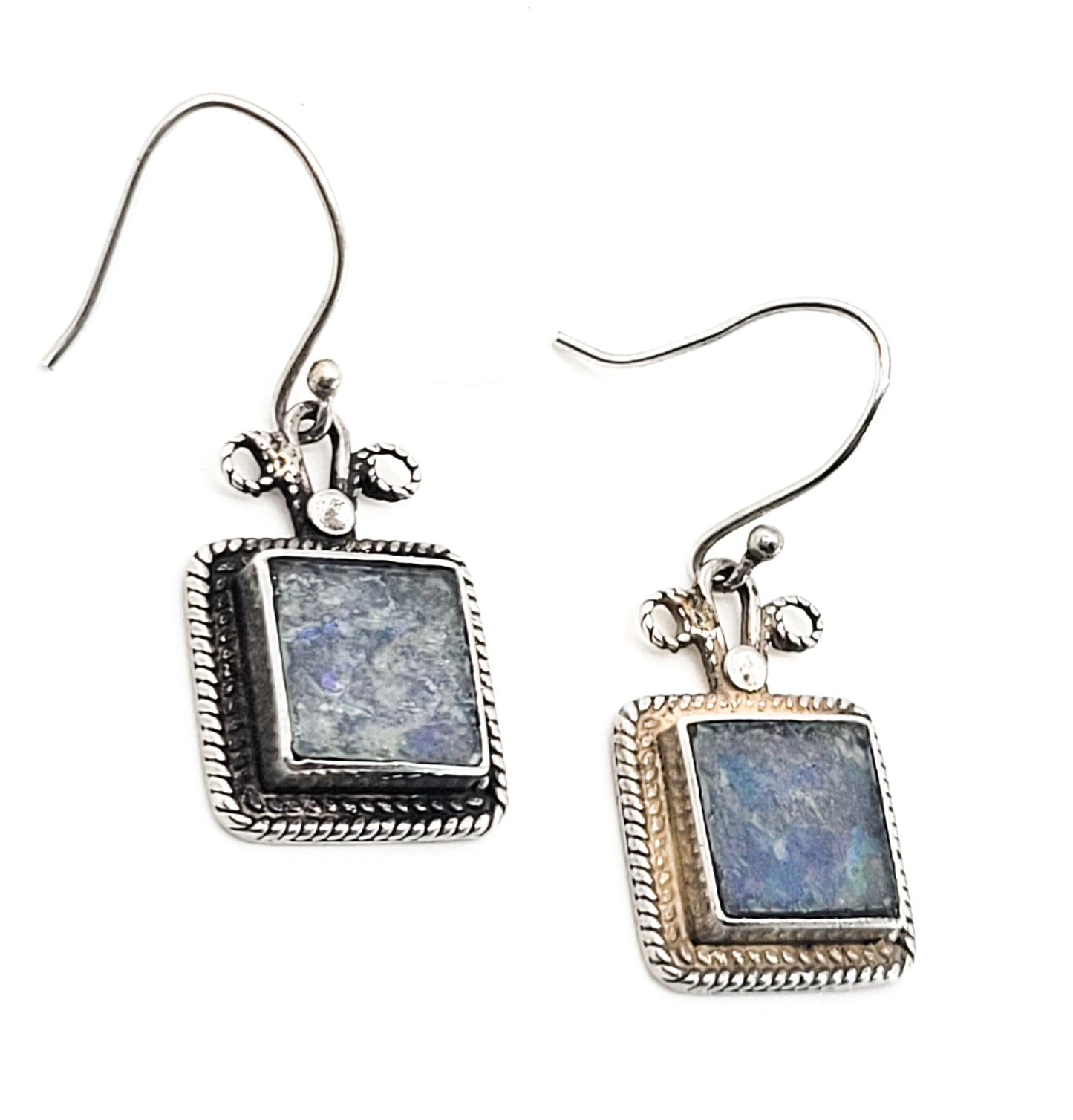 Roman Glass antique artifact tribal sterling silver drop vintage earrings