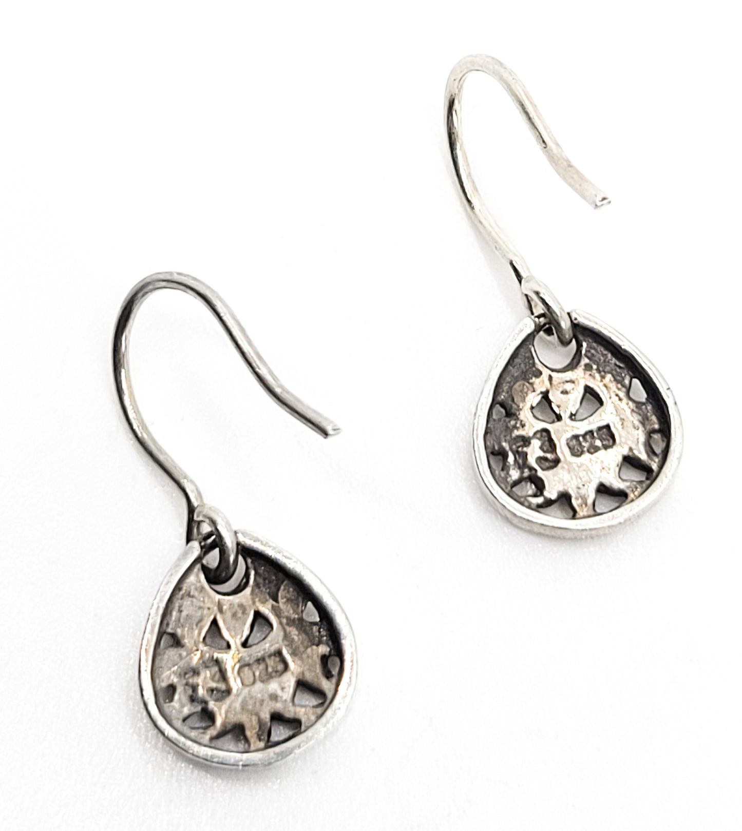 Petite small Balinese Tribal vintage sterling silver drop earrings