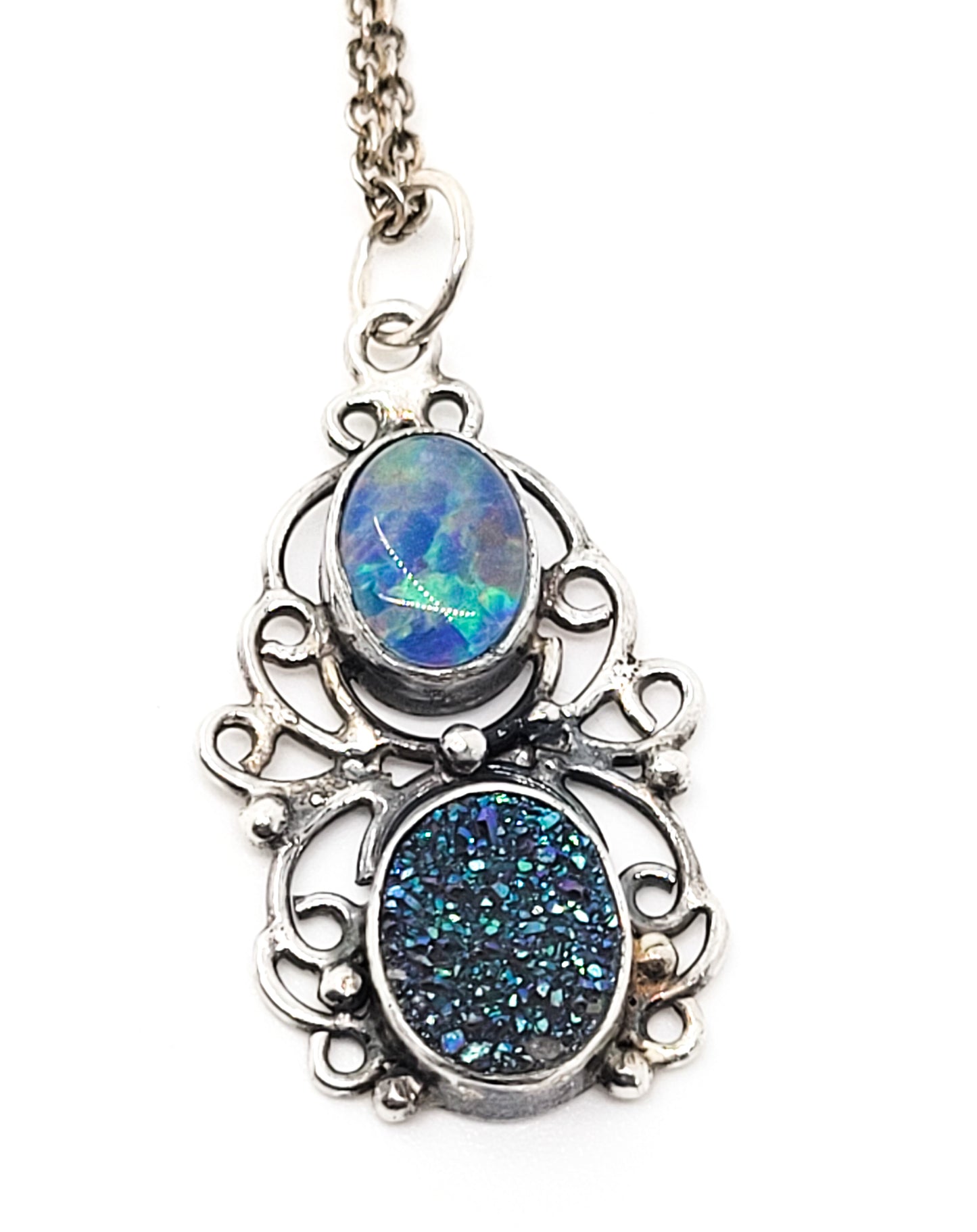 Black opal and titanium druzy bali sterling silver vintage necklace