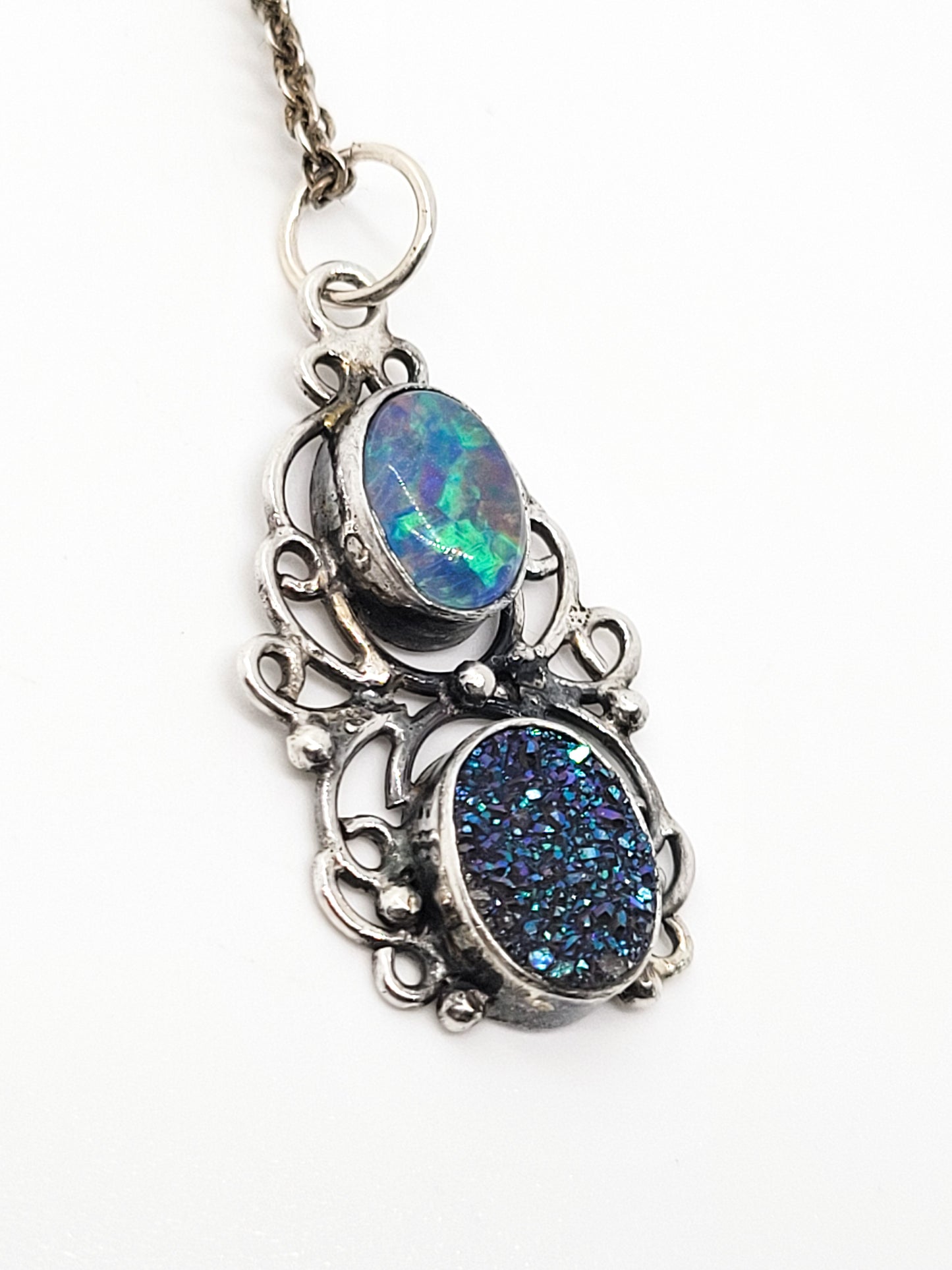 Black opal and titanium druzy bali sterling silver vintage necklace