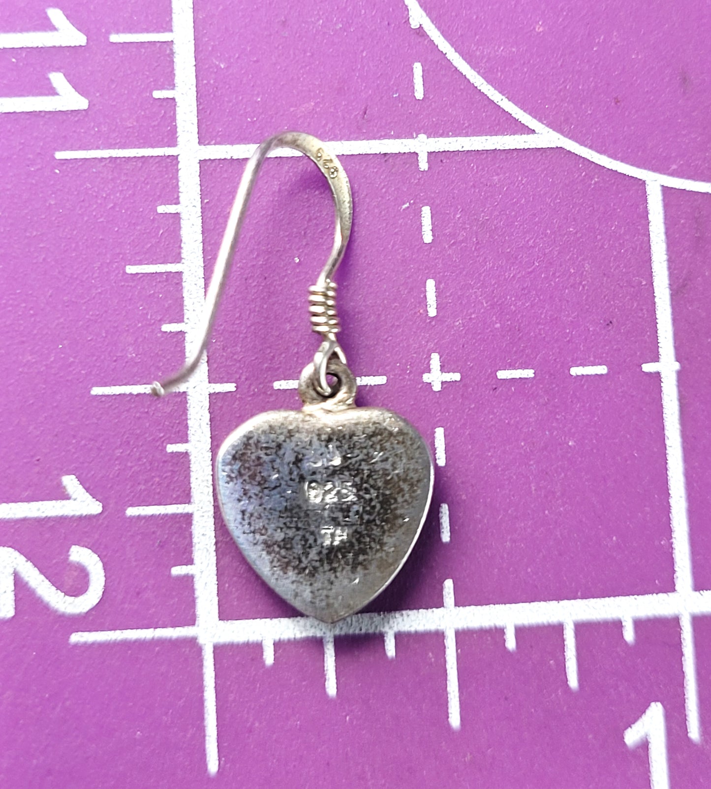 SU TH Southwestern gemstone inlay heart vintage signed drop sterling silver earrings