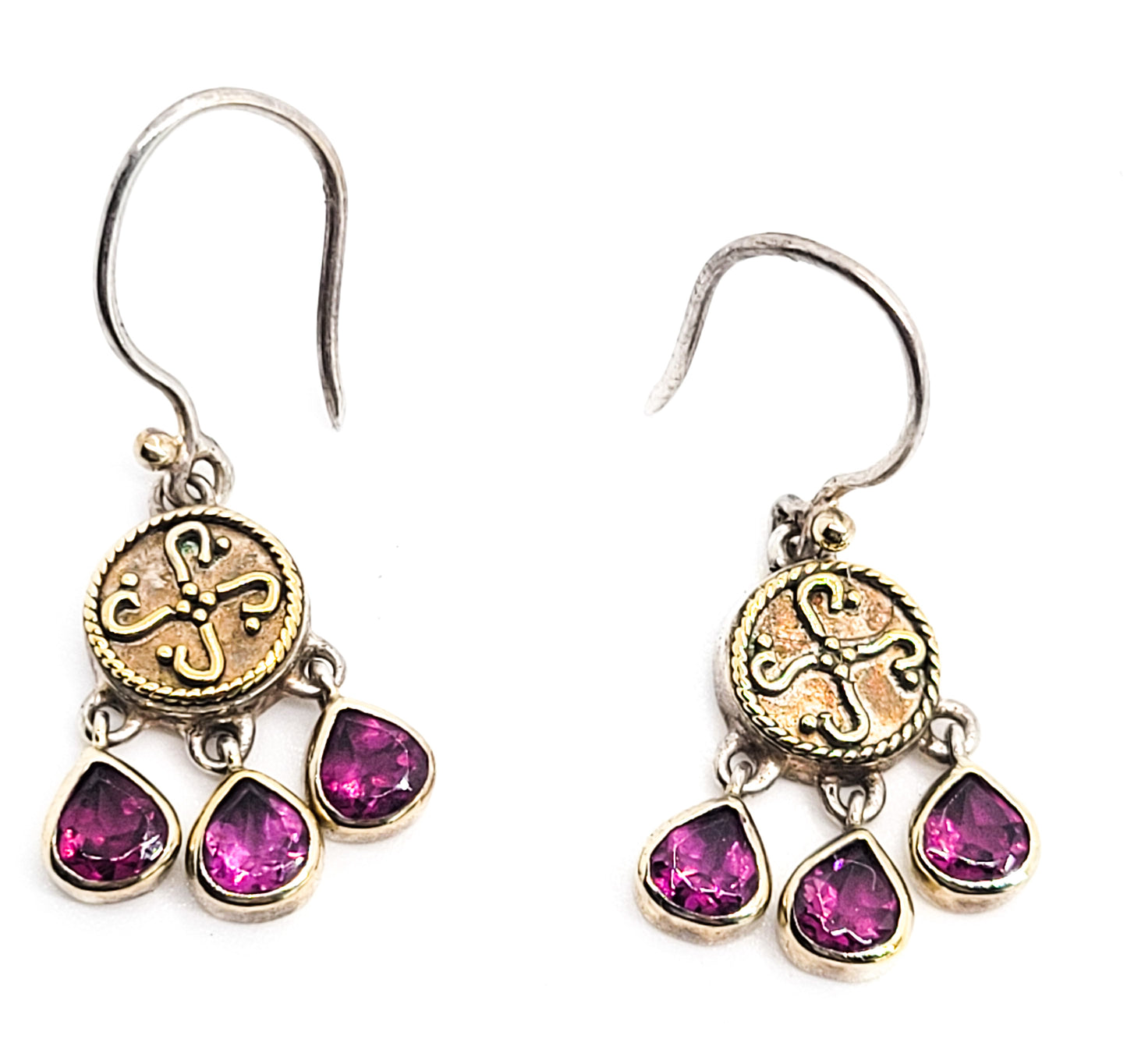 Tribal Amethyst drop vermeil gold over sterling vintage chandelier earrings