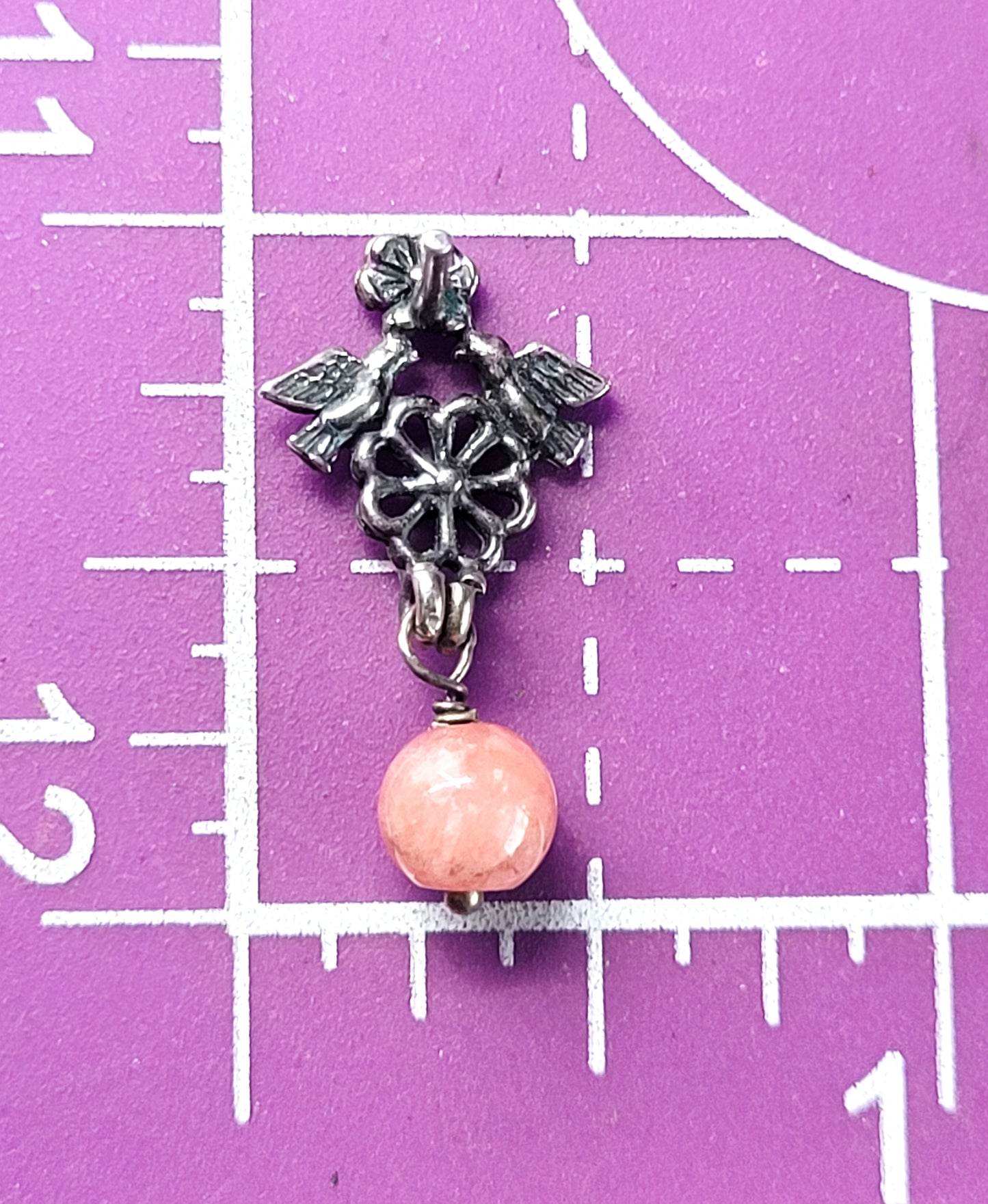 Love bird Mexican pink rhodochrosite gemstone sterling silver vintage earrings