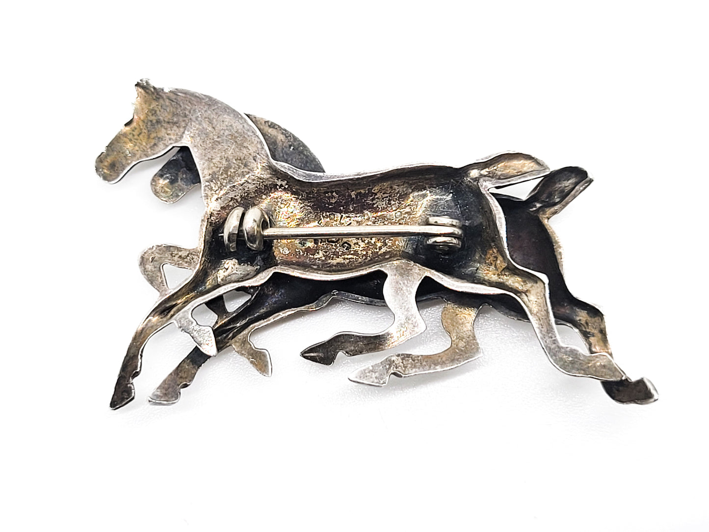 Beau Sterling pair of running horses equestrian sterling silver vintage brooch