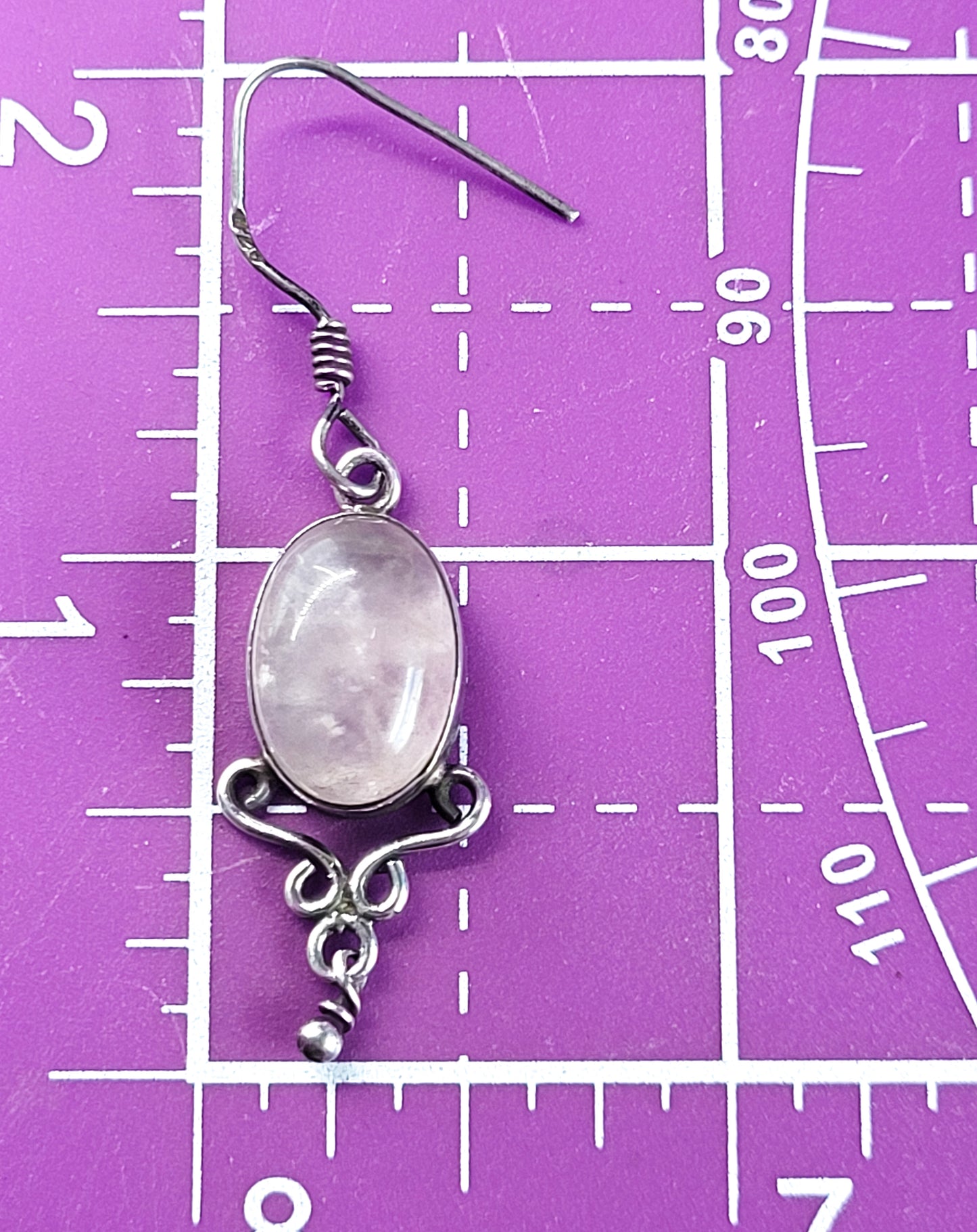 Rose Quartz pink gemstone large vintage sterling silver bohemian drop earrings