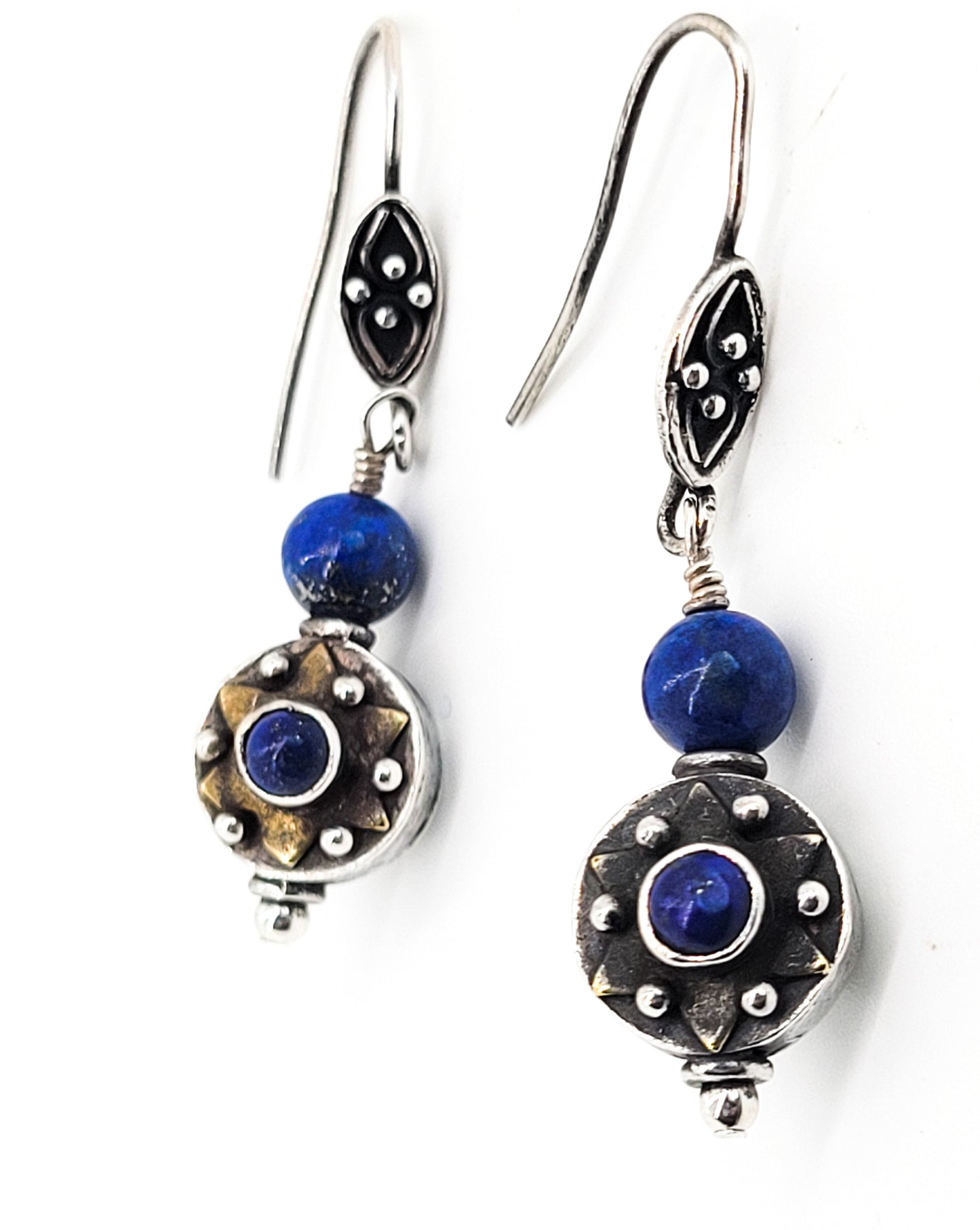 Long Lapis Lazuli Balinese style gold filled sterling silver long drop earrings