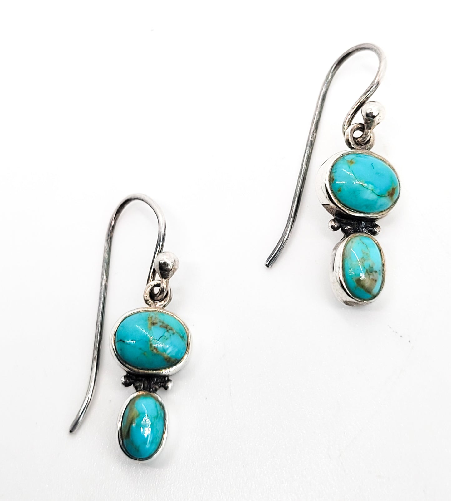 Articulated turquoise vintage two stone sterling silver drop southwestern earrings