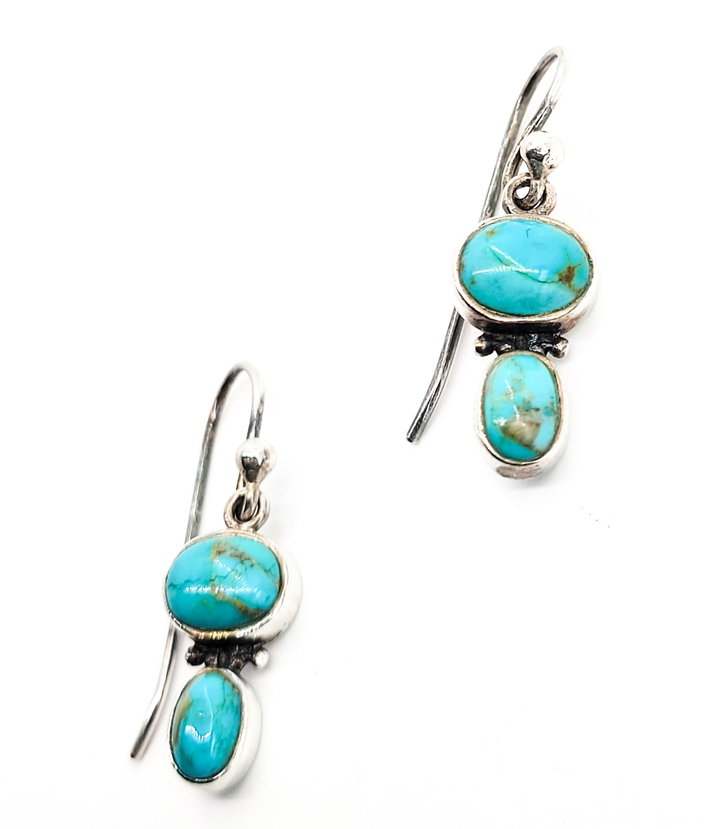 Articulated turquoise vintage two stone sterling silver drop southwestern earrings