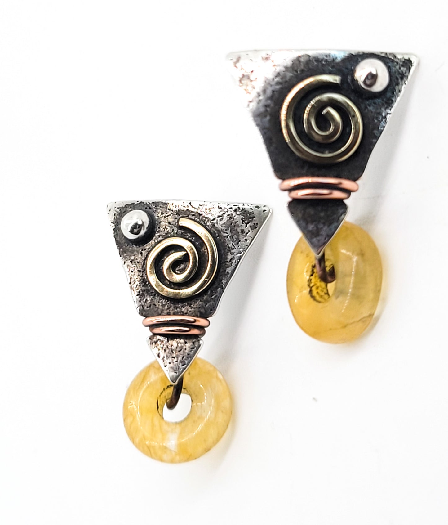 Shaman's Hand arrow citrine donut hallmarked vintage sterling silver gold filled earrings