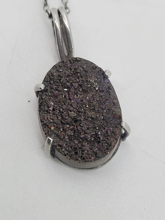 Purple Druzy FI sterling silver sparkling gemstone pendant necklace