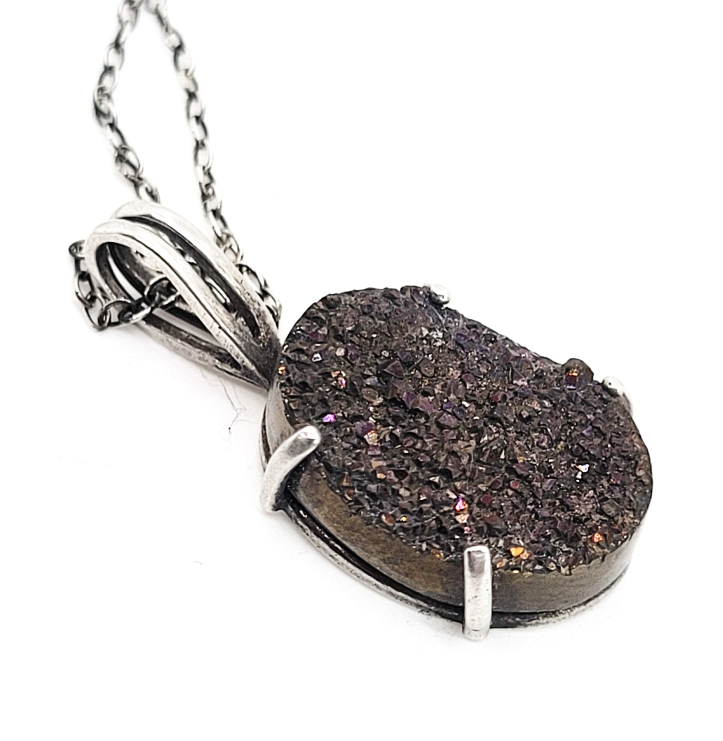 Purple Druzy FI sterling silver sparkling gemstone pendant necklace
