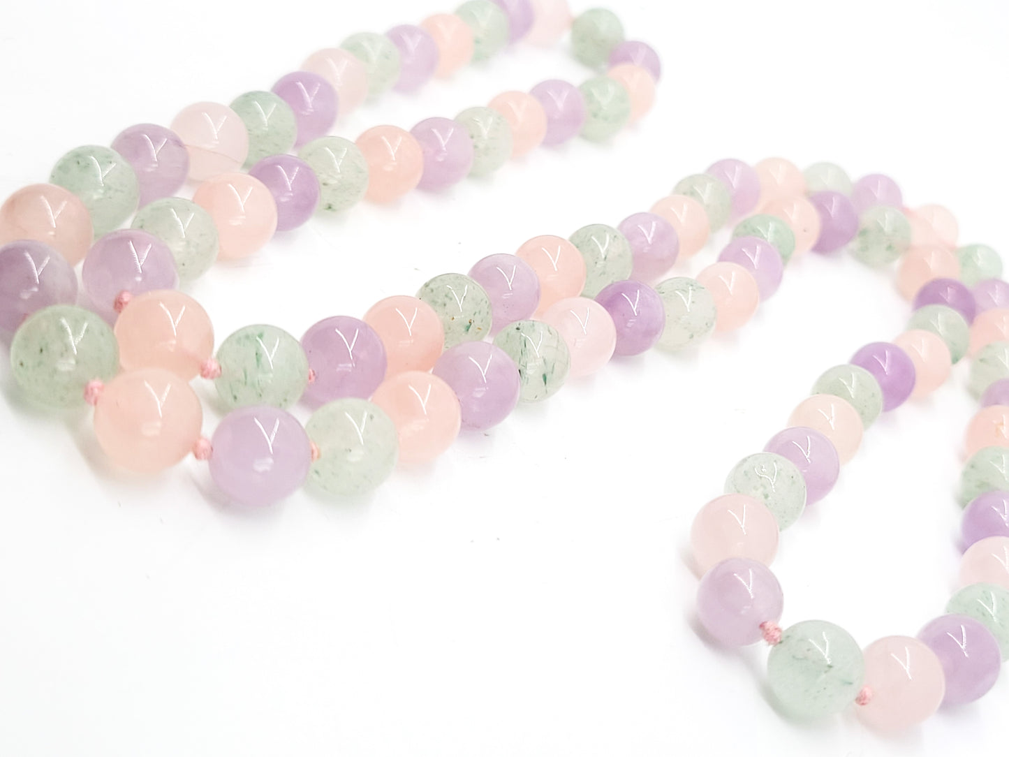 Multi colored Jade hand knotted green, pink and purple vintage necklace 30 inches