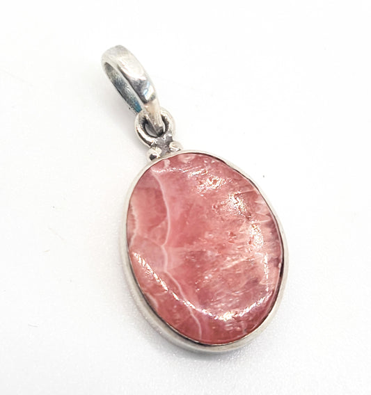 Rhodochrosite pink banded gemstone sterling silver pendant