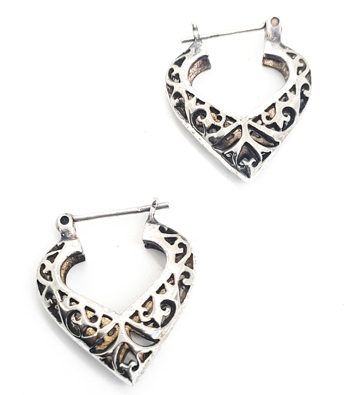 Heart Filigree vintage sterling silver large hoop earrings SU TH