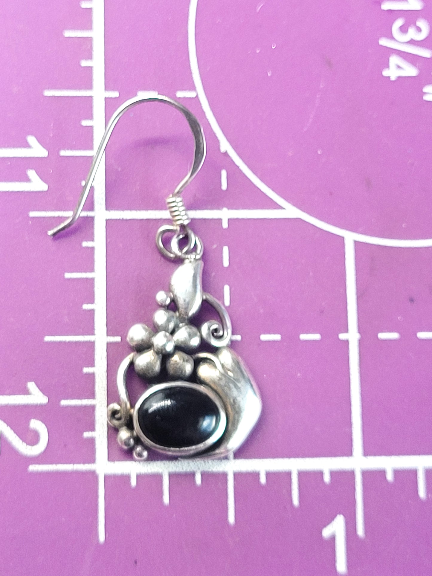 Boma Black onyx Southwestern style vintage flower sterling silver earrings