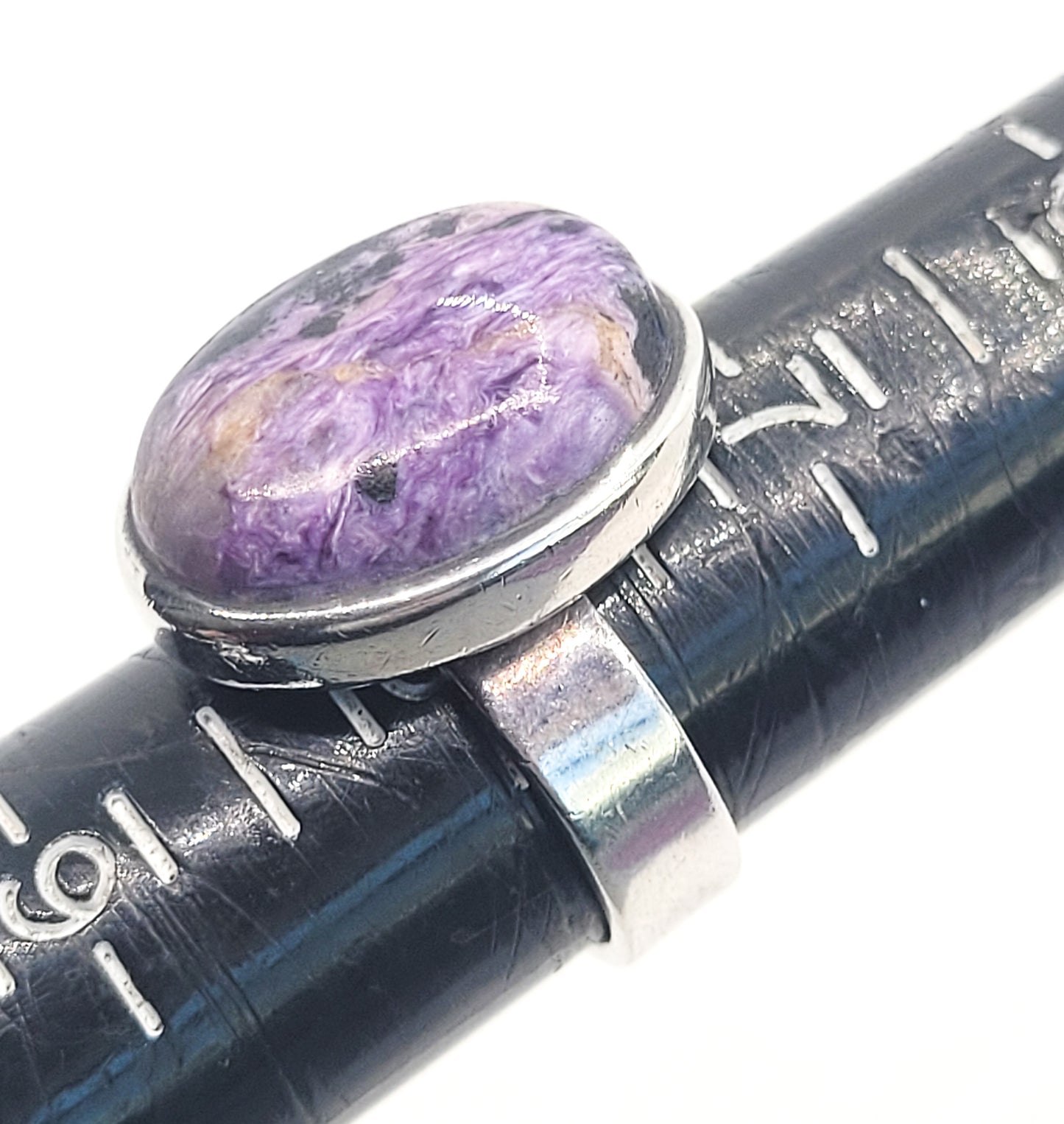 SJ Purple Charoite signed large gemstone ring size 8 Adjustable