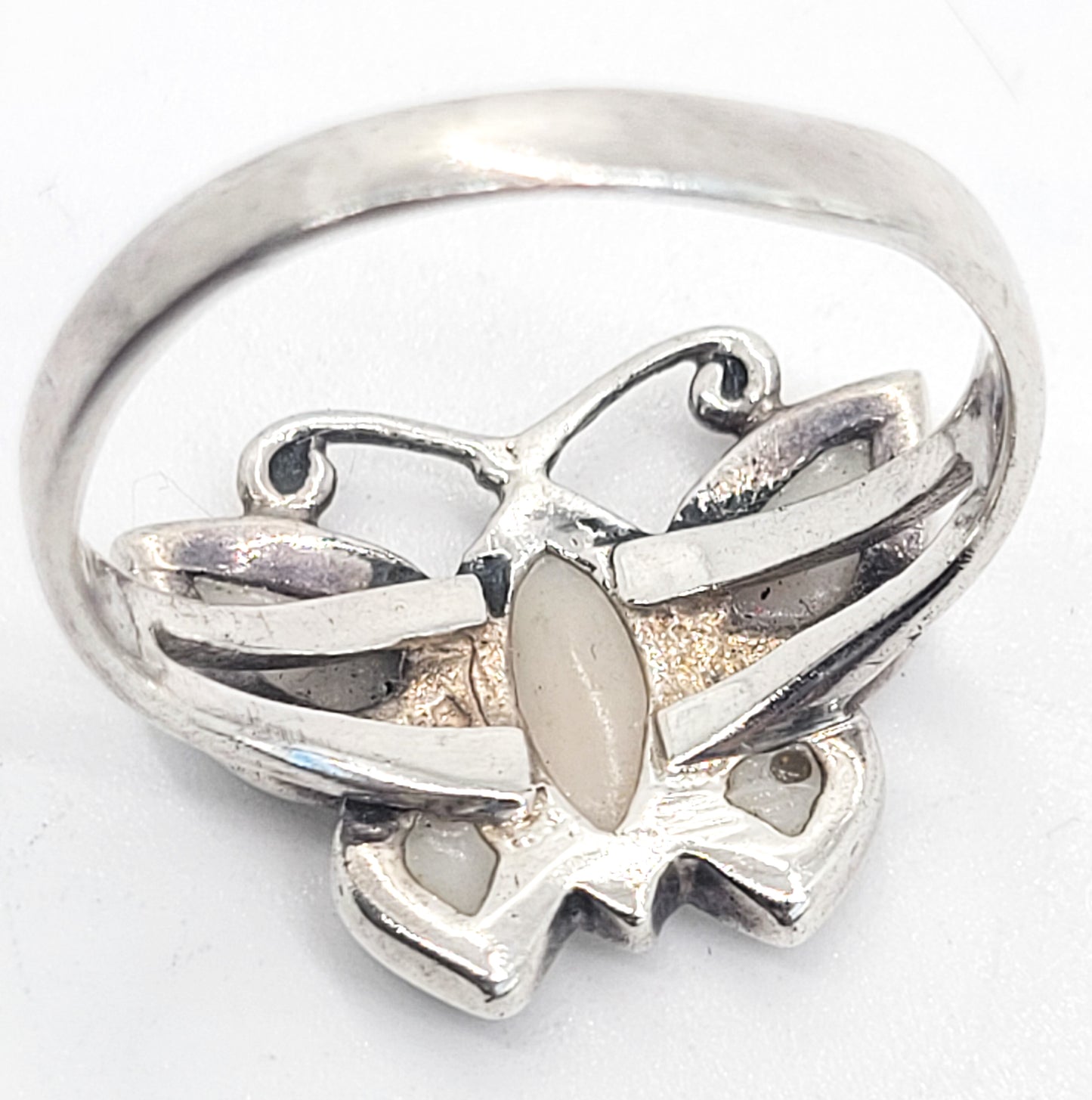 Butterfly Eye of Shiva shell vintage split shank sterling silver ring size 8
